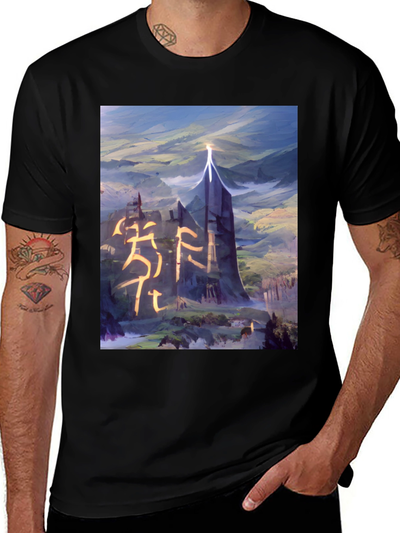 Variant 10 of Fantasy Landscape Graphic Tee - Black T-Shirt