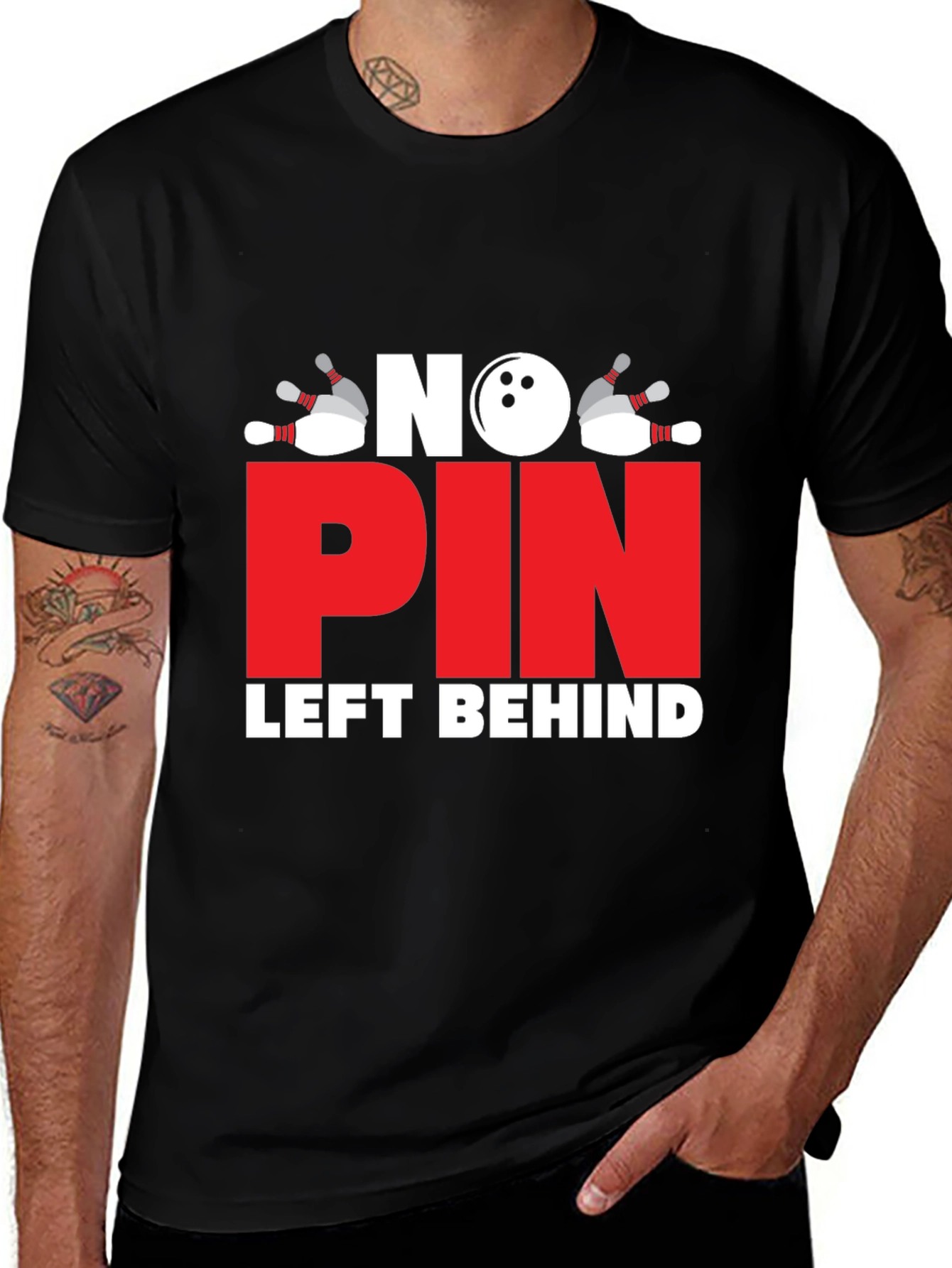 Variant 18 of No Pin Left Behind T-Shirt - Bowling Design