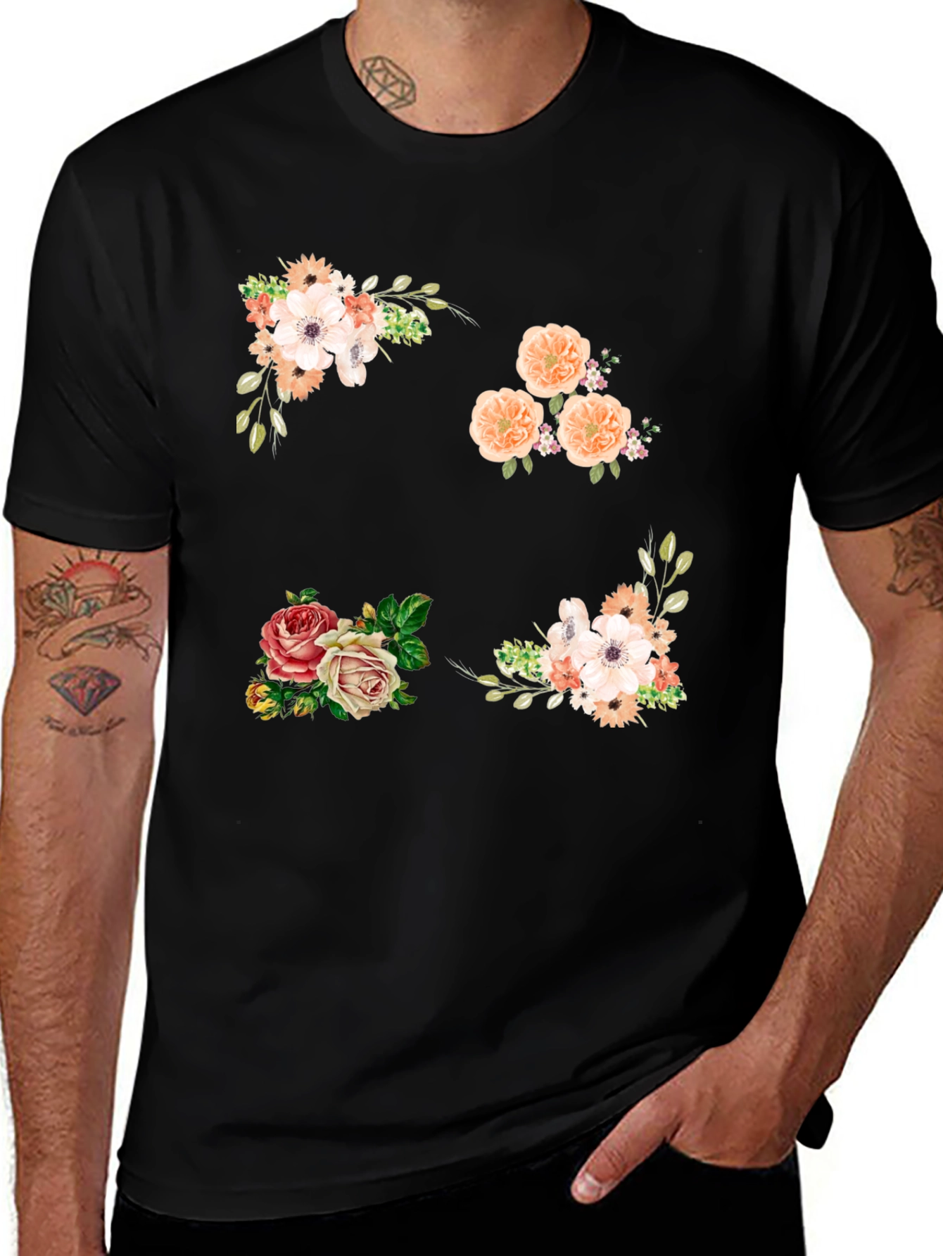 Variant 26 of Floral Graphic Print Black T-Shirt