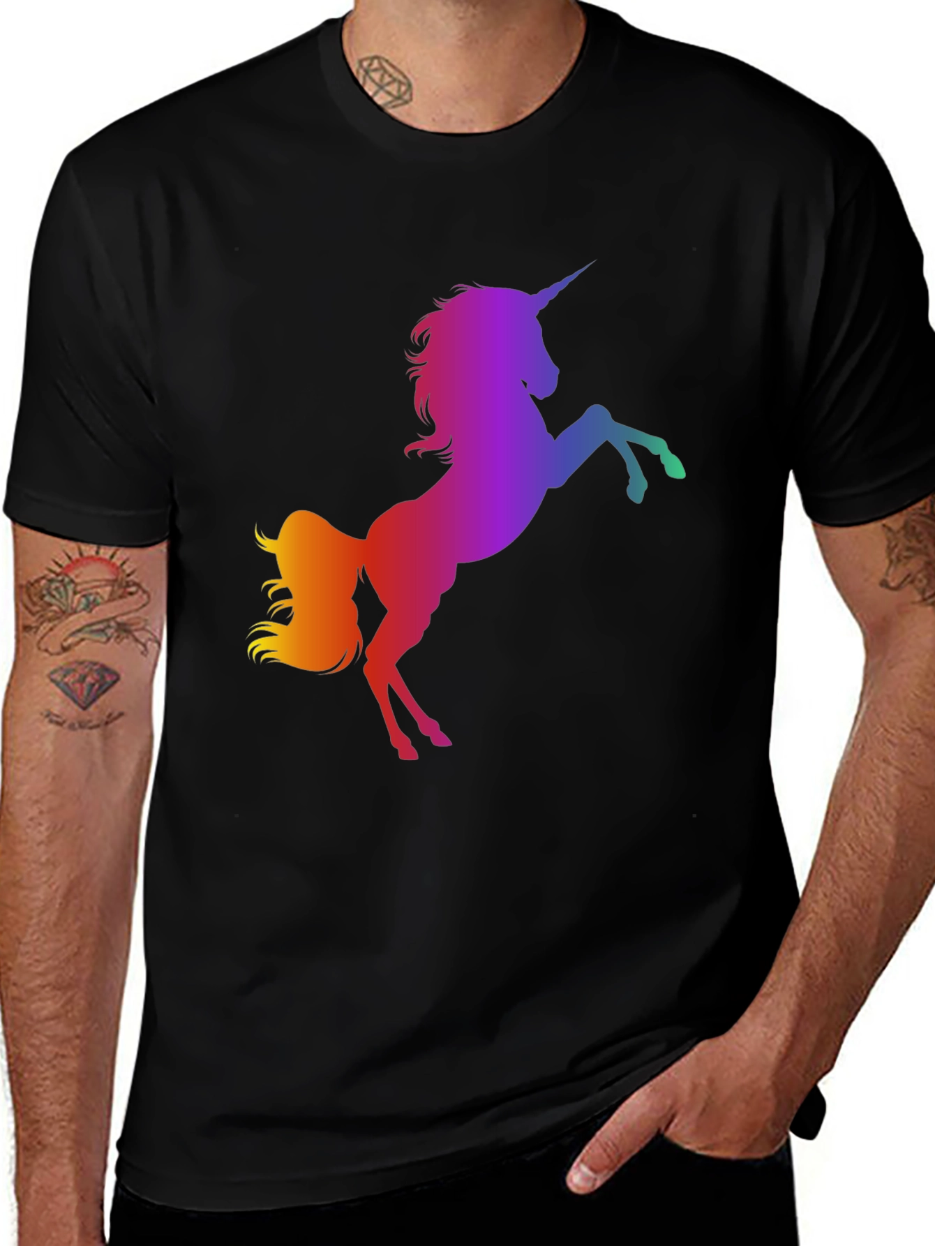 Variant 27 of Rainbow Unicorn Graphic Tee - Men's Black T-Shirt