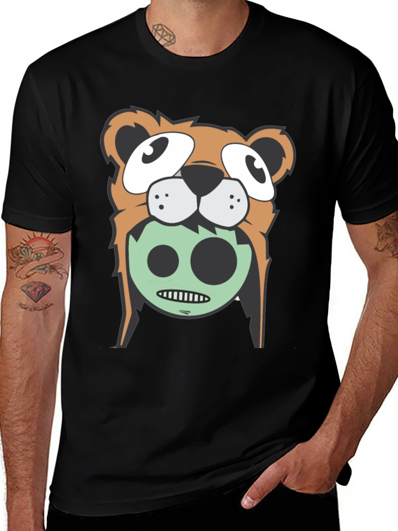 Variant 6 of Cartoon Bear Graphic Tee - Black