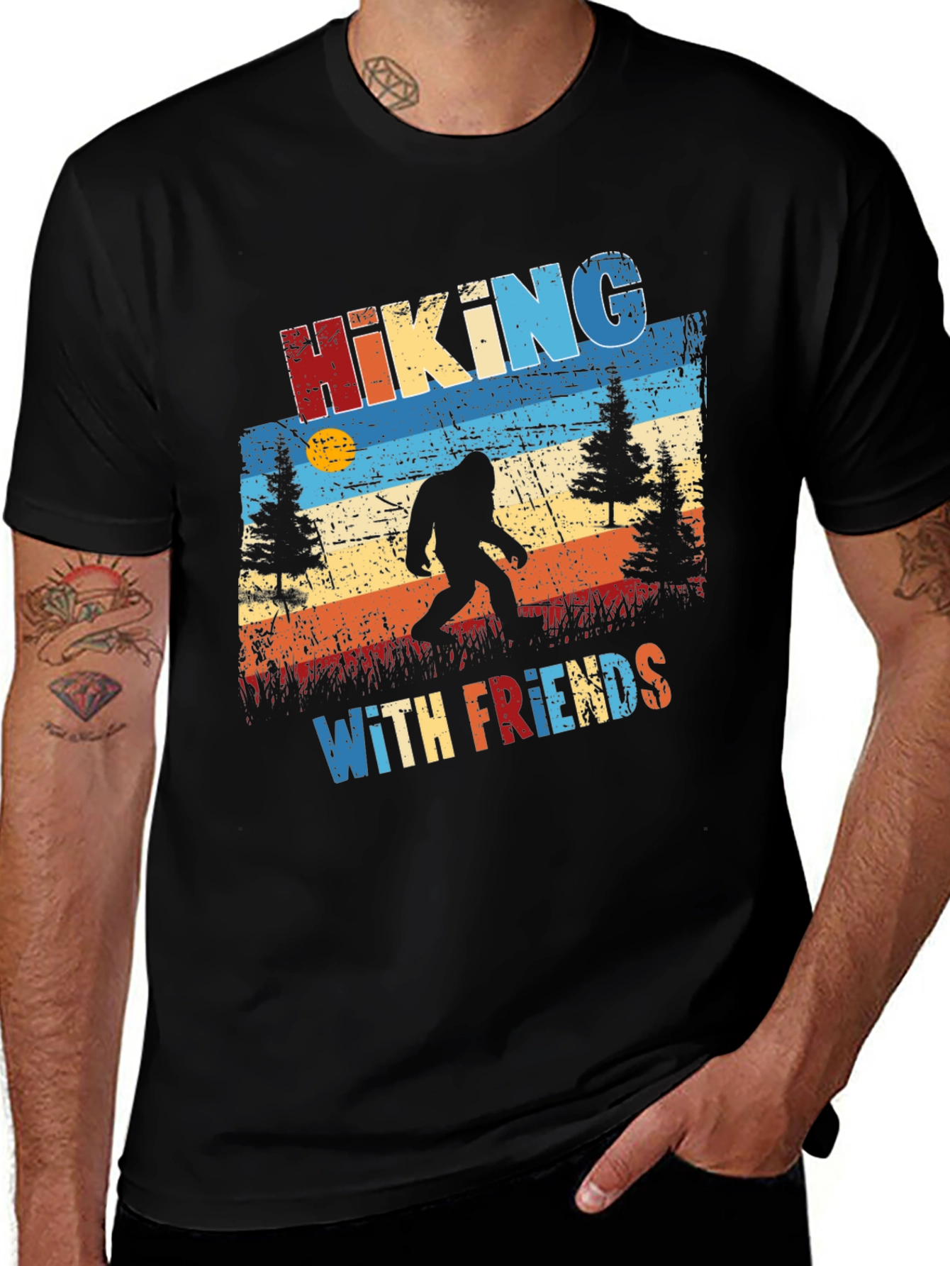 Hiking with Friends T-Shirt - Bigfoot Silhouette