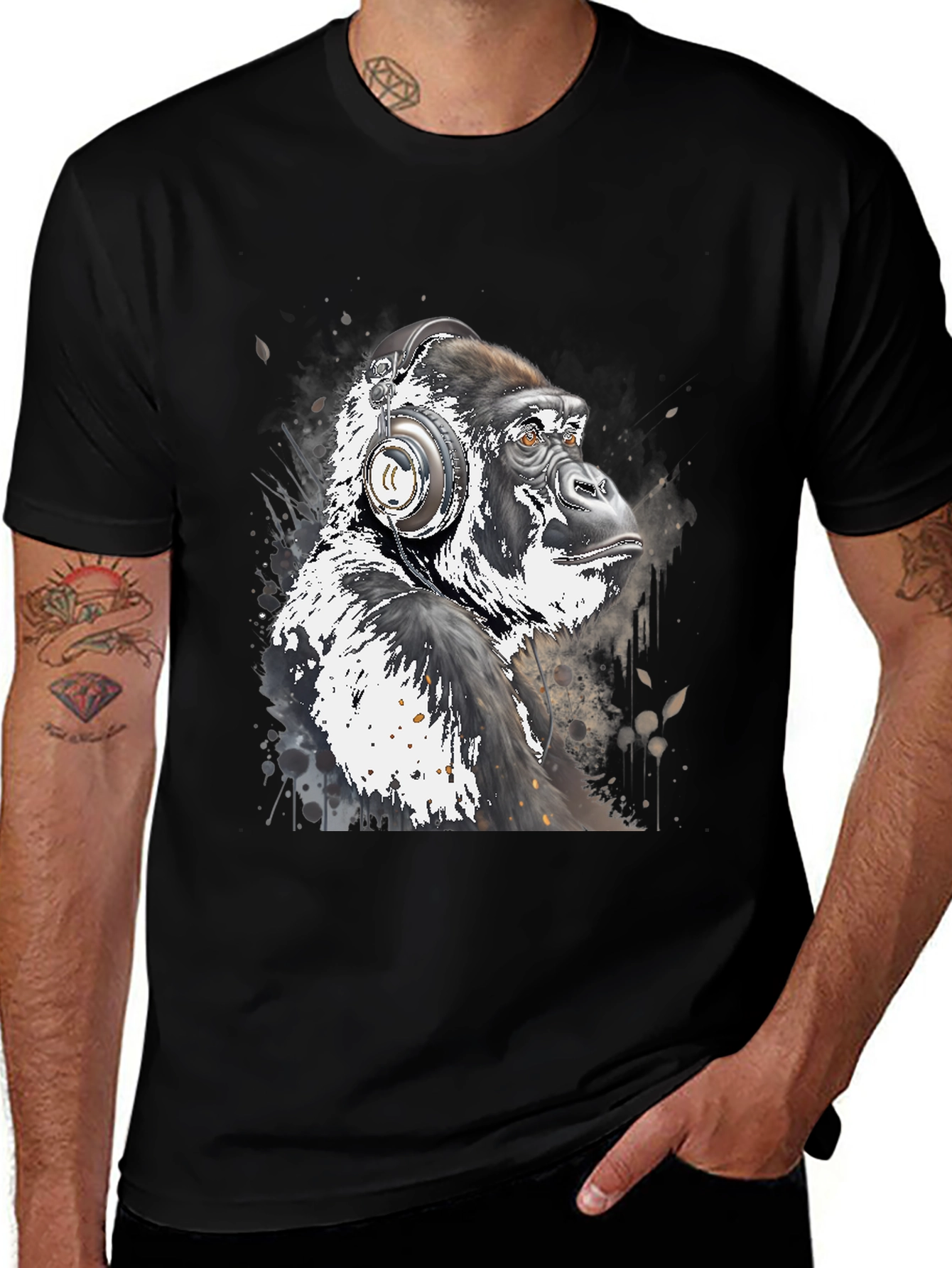 Variant 12 of Cool Gorilla with Headphones Graphic Tee