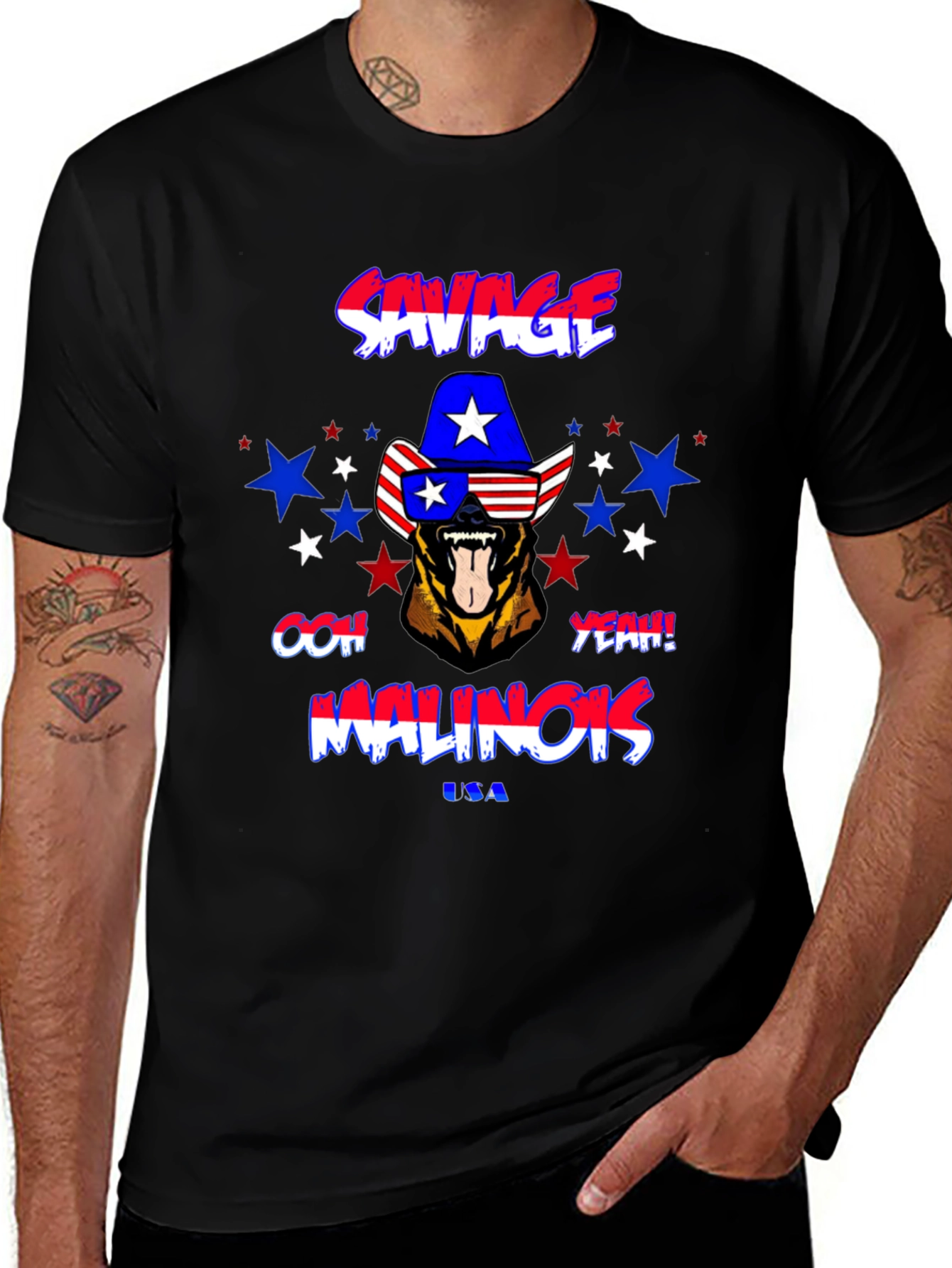 Savage Malinois USA Patriotic Graphic Tee