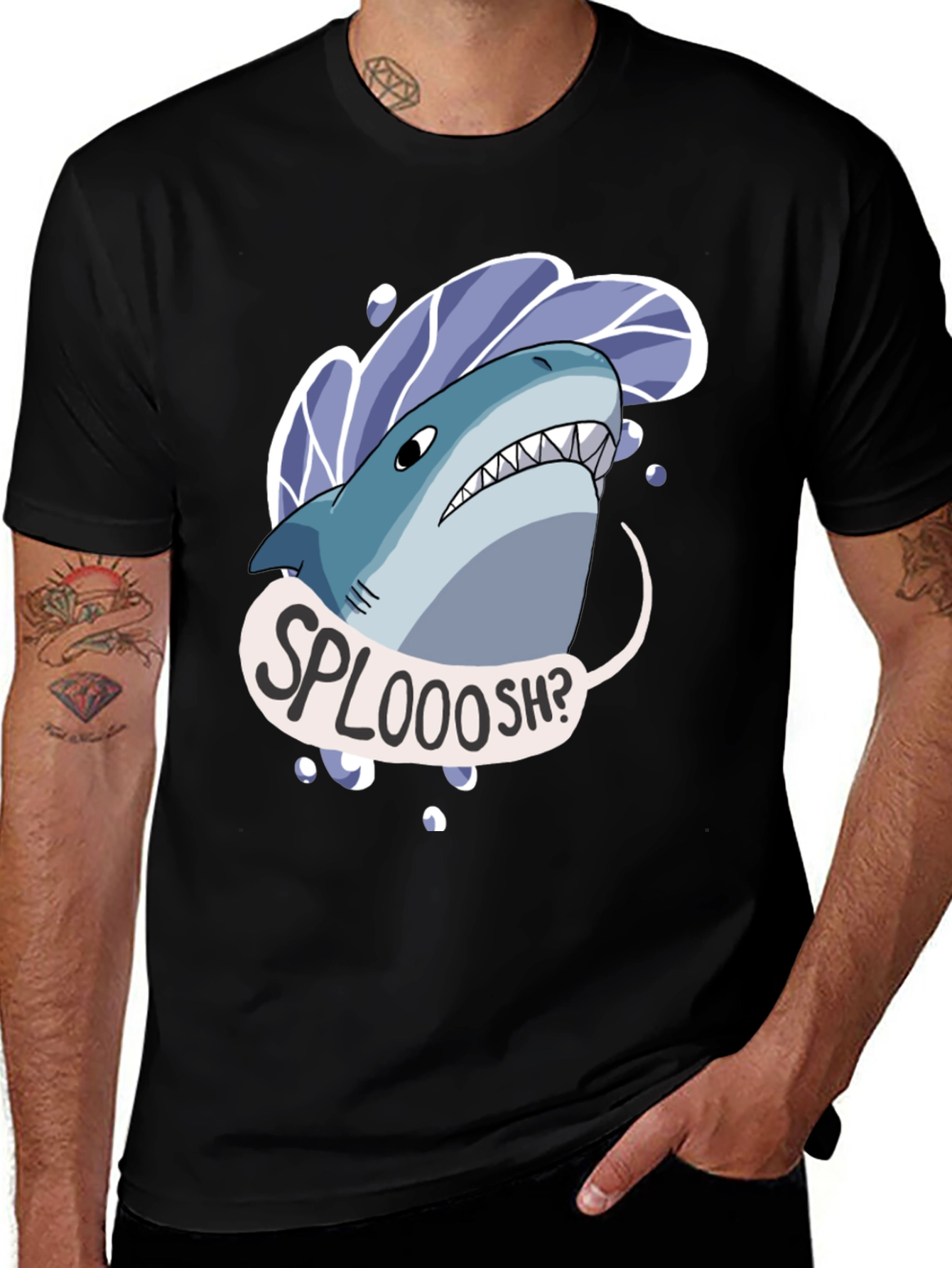 Variant 12 of Shark SPLOOOSH Graphic Tee - Black Cotton T-Shirt