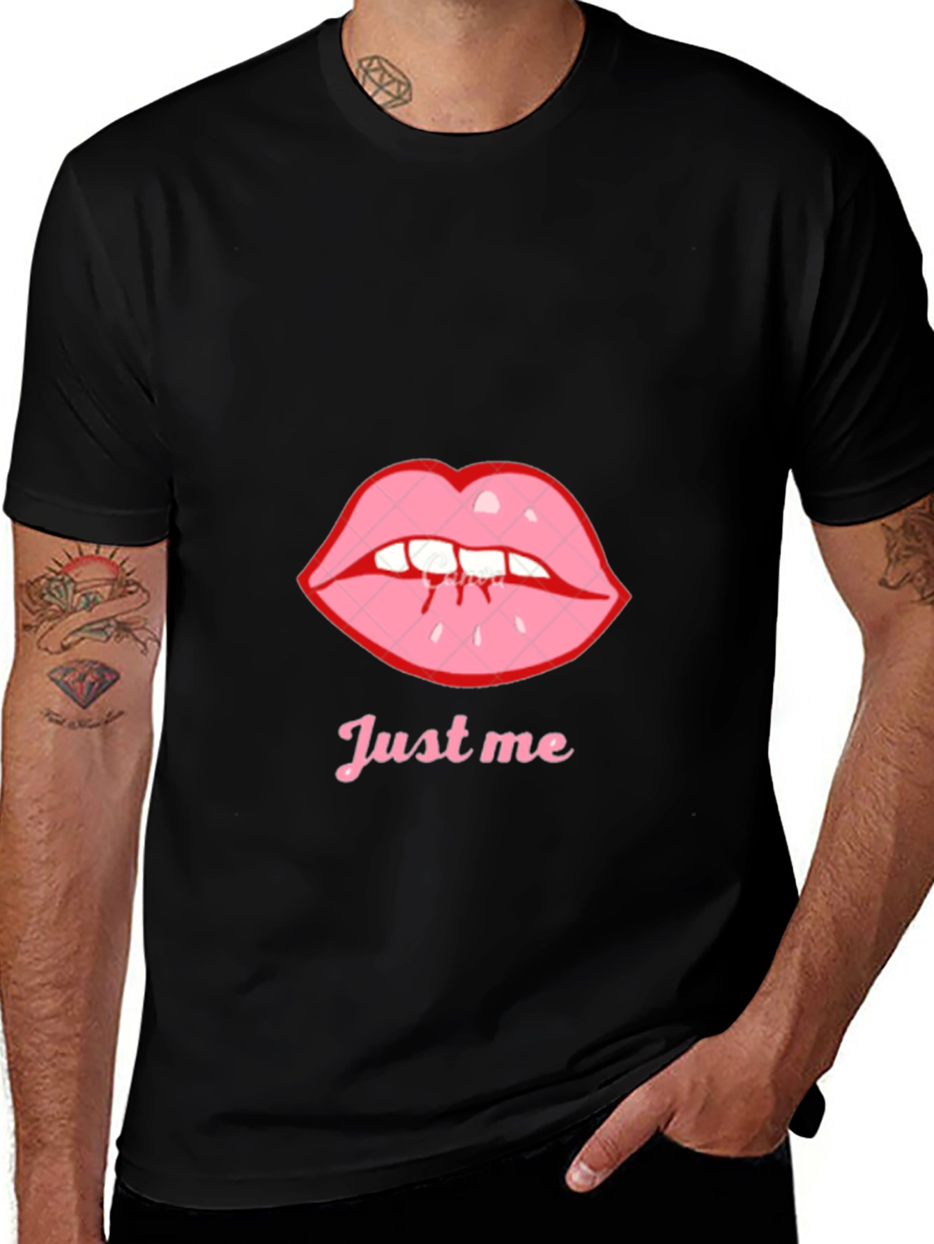 Variant 9 of Black Tee with "Just Me" Lips Graphic