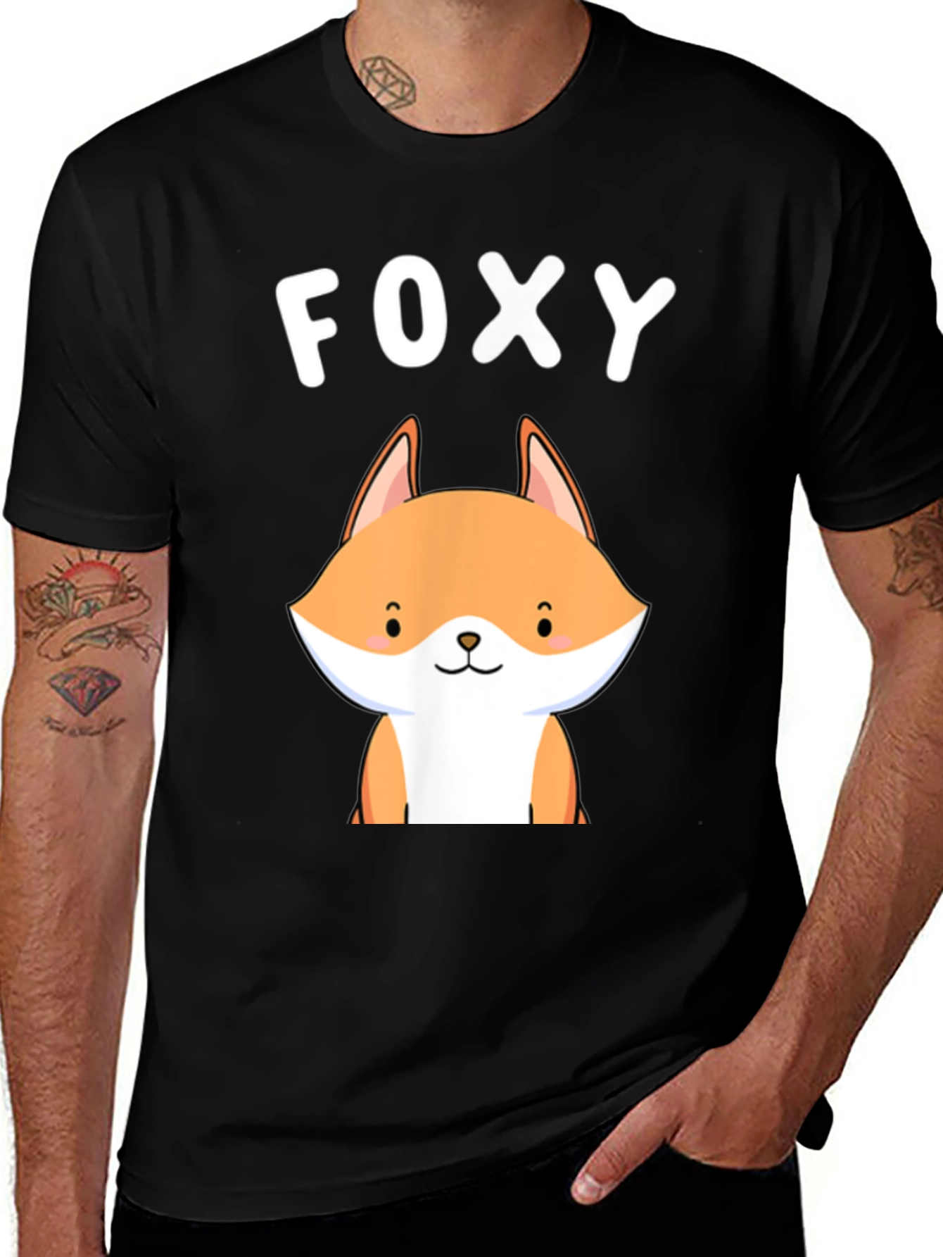 Black Foxy Graphic Tee - Cute Fox Design main image