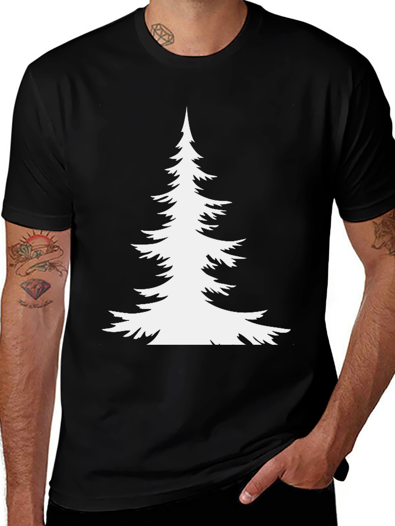 Variant 29 of Evergreen Tree Graphic Tee - Black Cotton T-Shirt