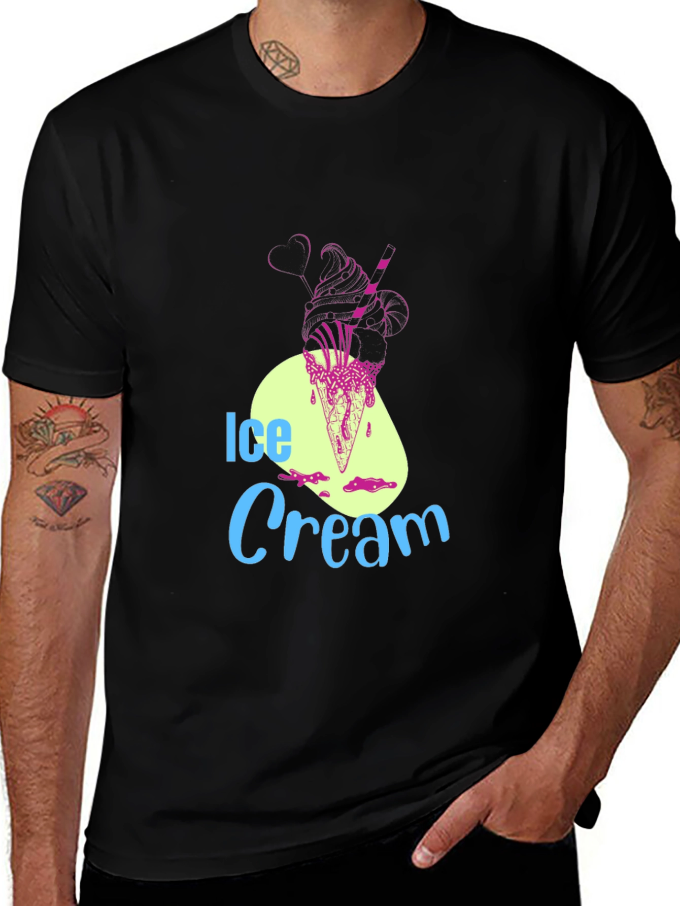 Variant 6 of Ice Cream Graphic Tee - Black Cotton Blend