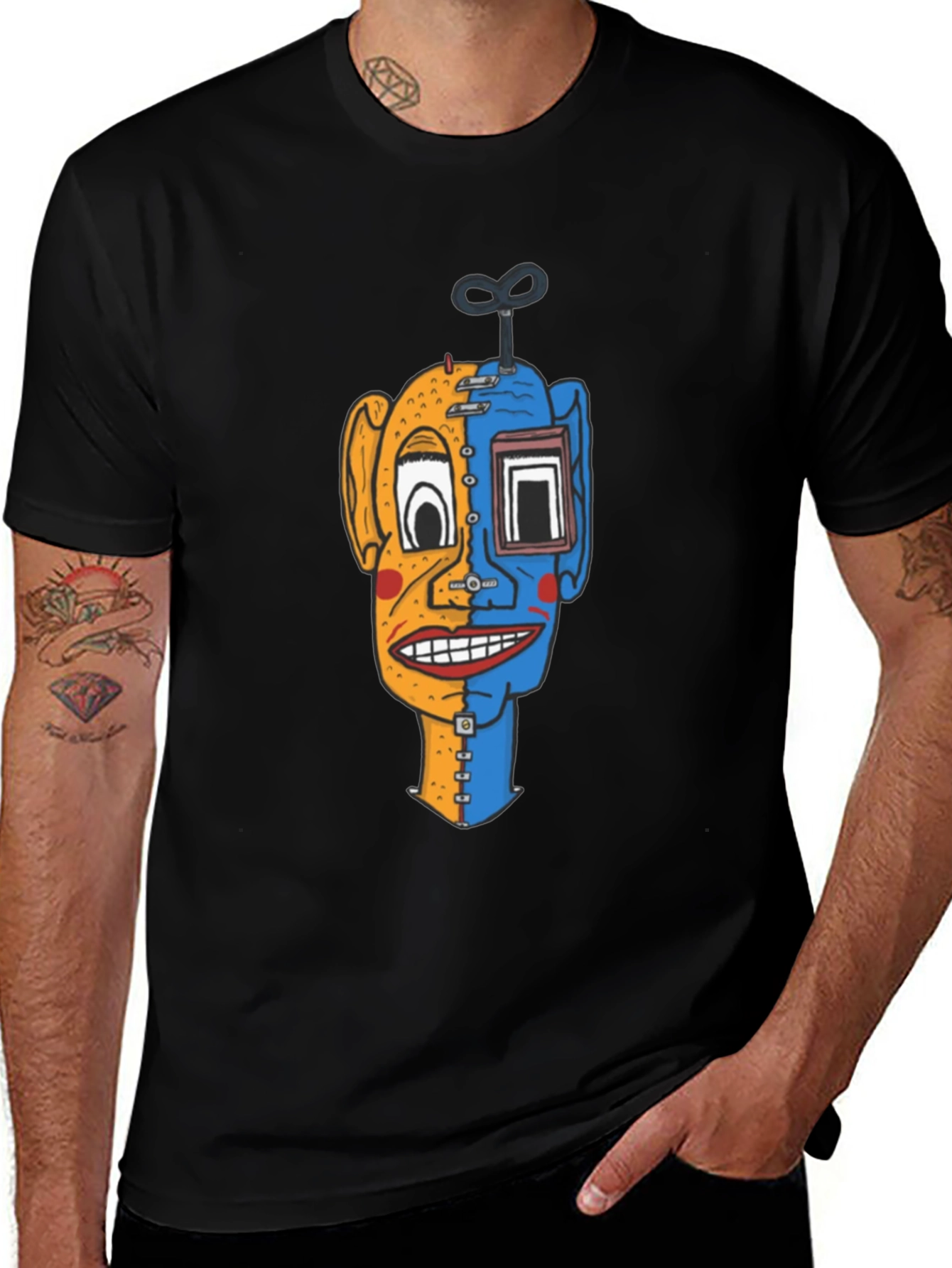 Variant 5 of Unique Robot Face Graphic Tee - Black