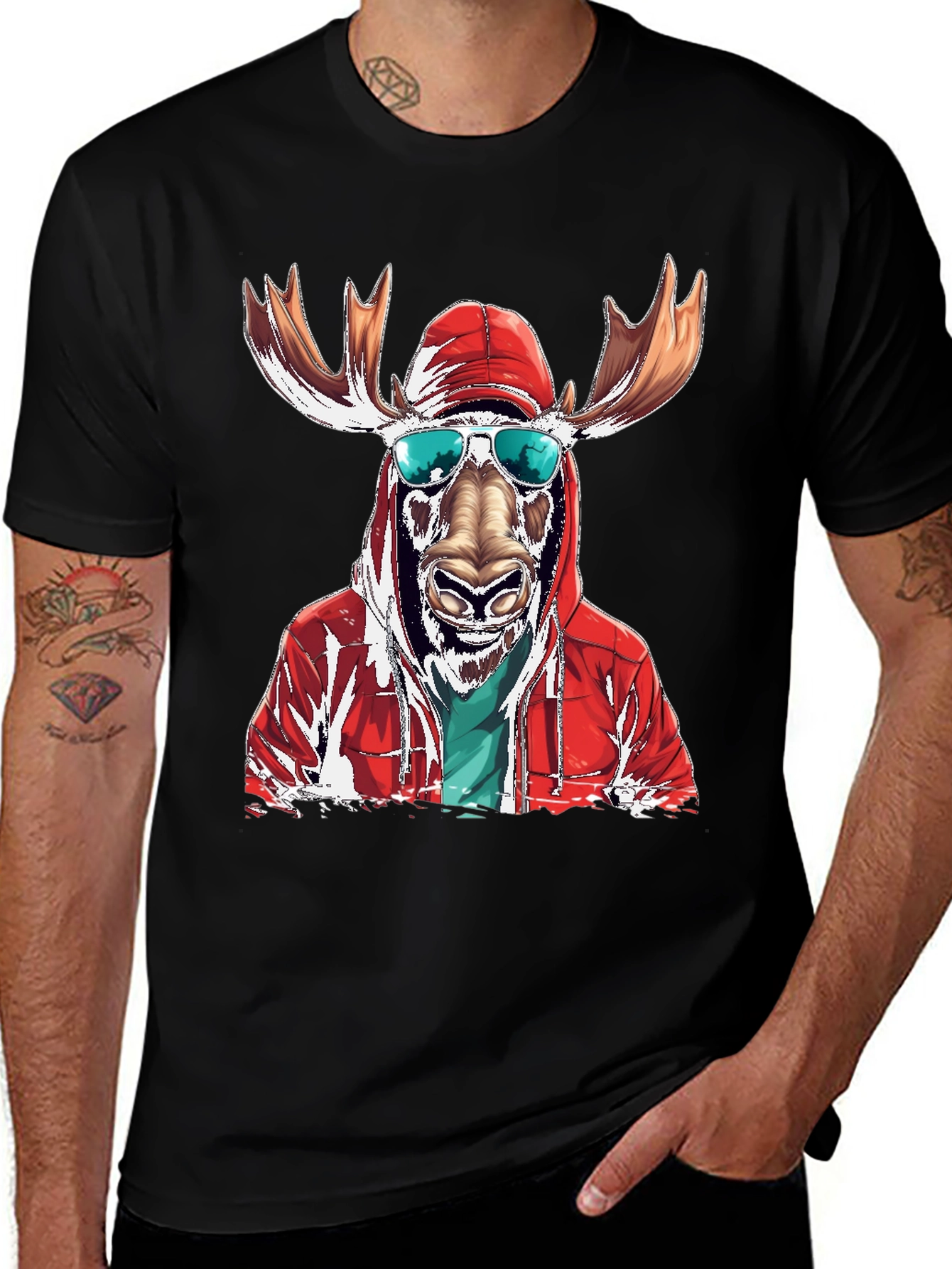Variant 10 of Cool Moose Graphic Tee - Black Cotton T-Shirt