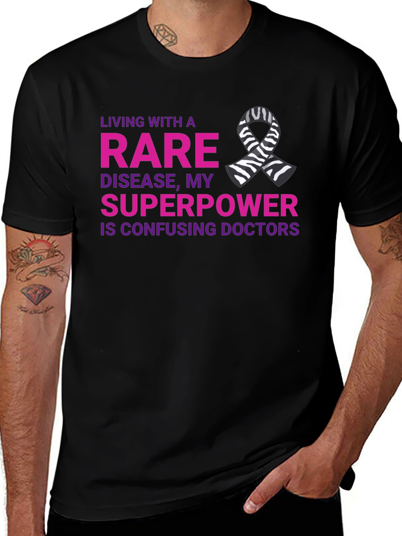 Variant 4 of Rare Disease Superpower T-Shirt Zebra Ribbon Awareness