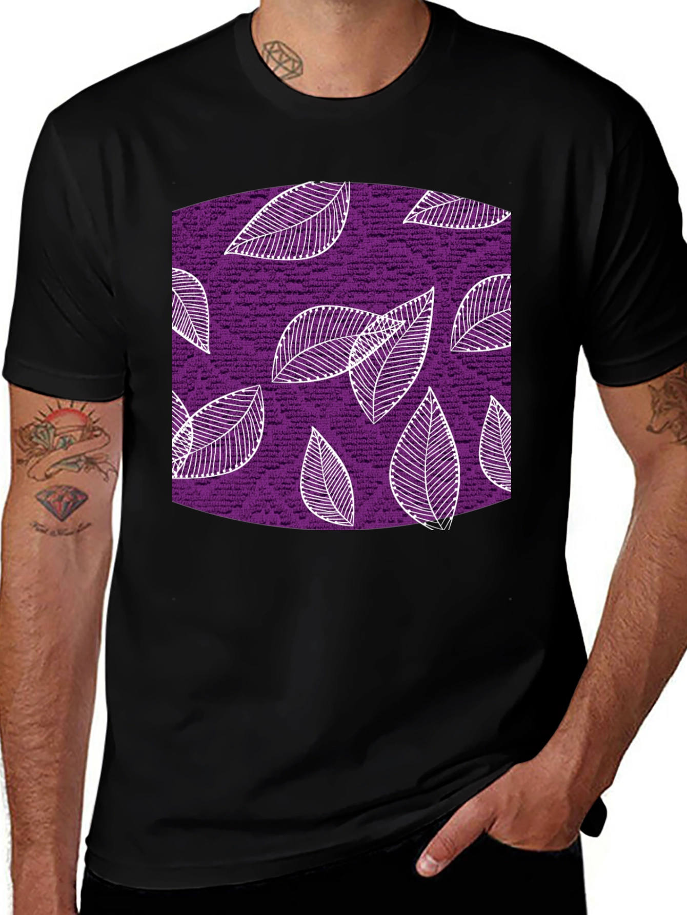 Variant 17 of Leaf Pattern Black T-Shirt