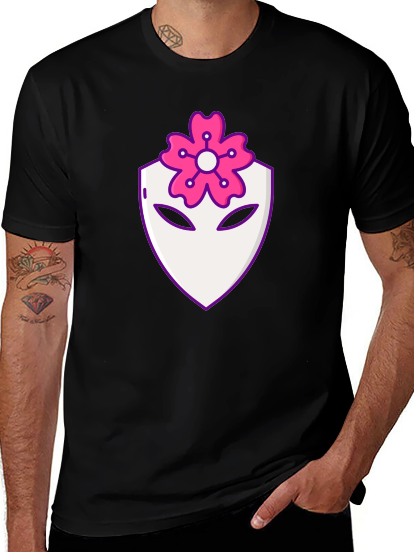 Trendy Mask and Flower Graphic T-Shirt