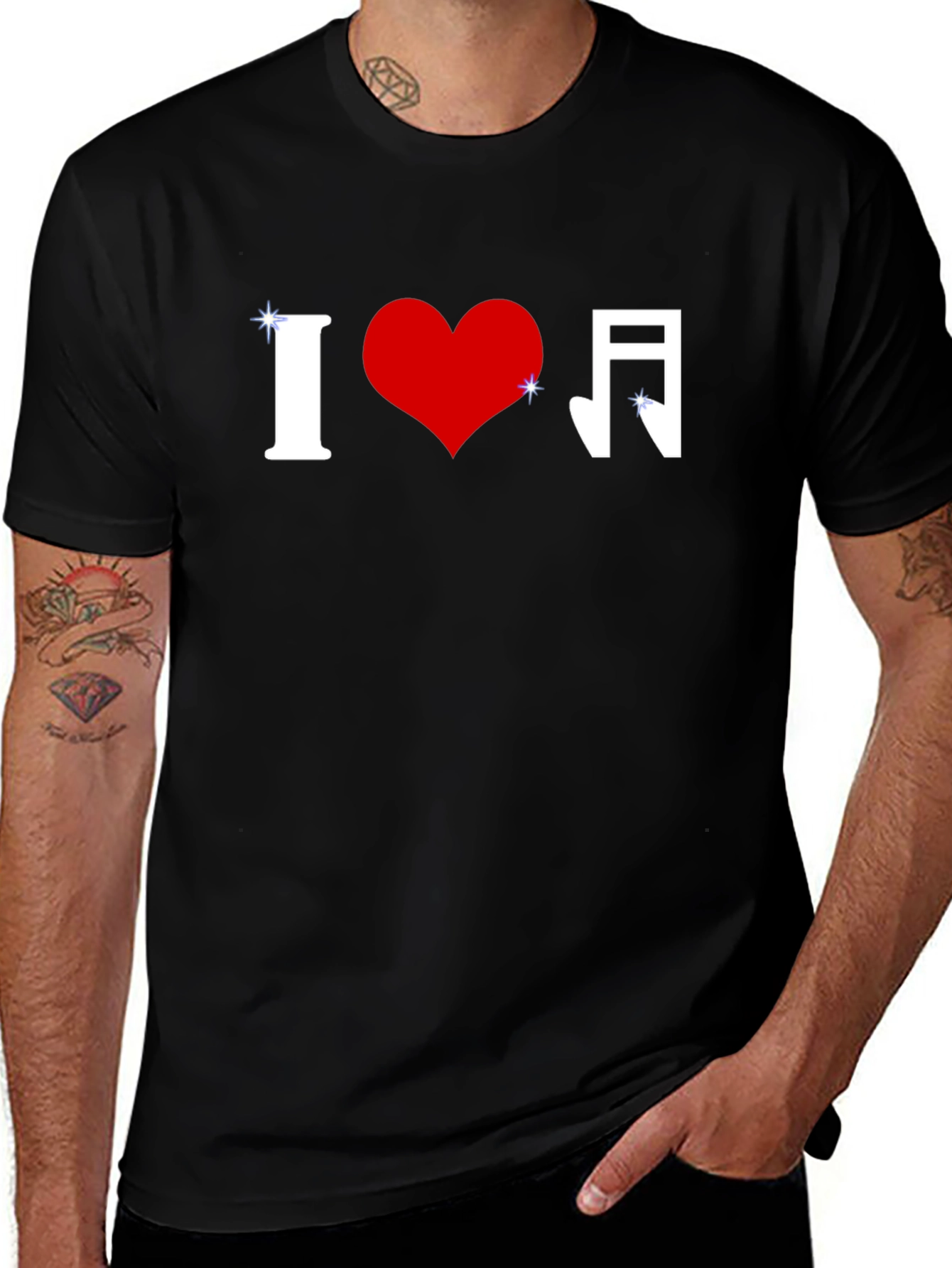 Variant 12 of I Love Music Graphic Tee - Stylish Black T-Shirt