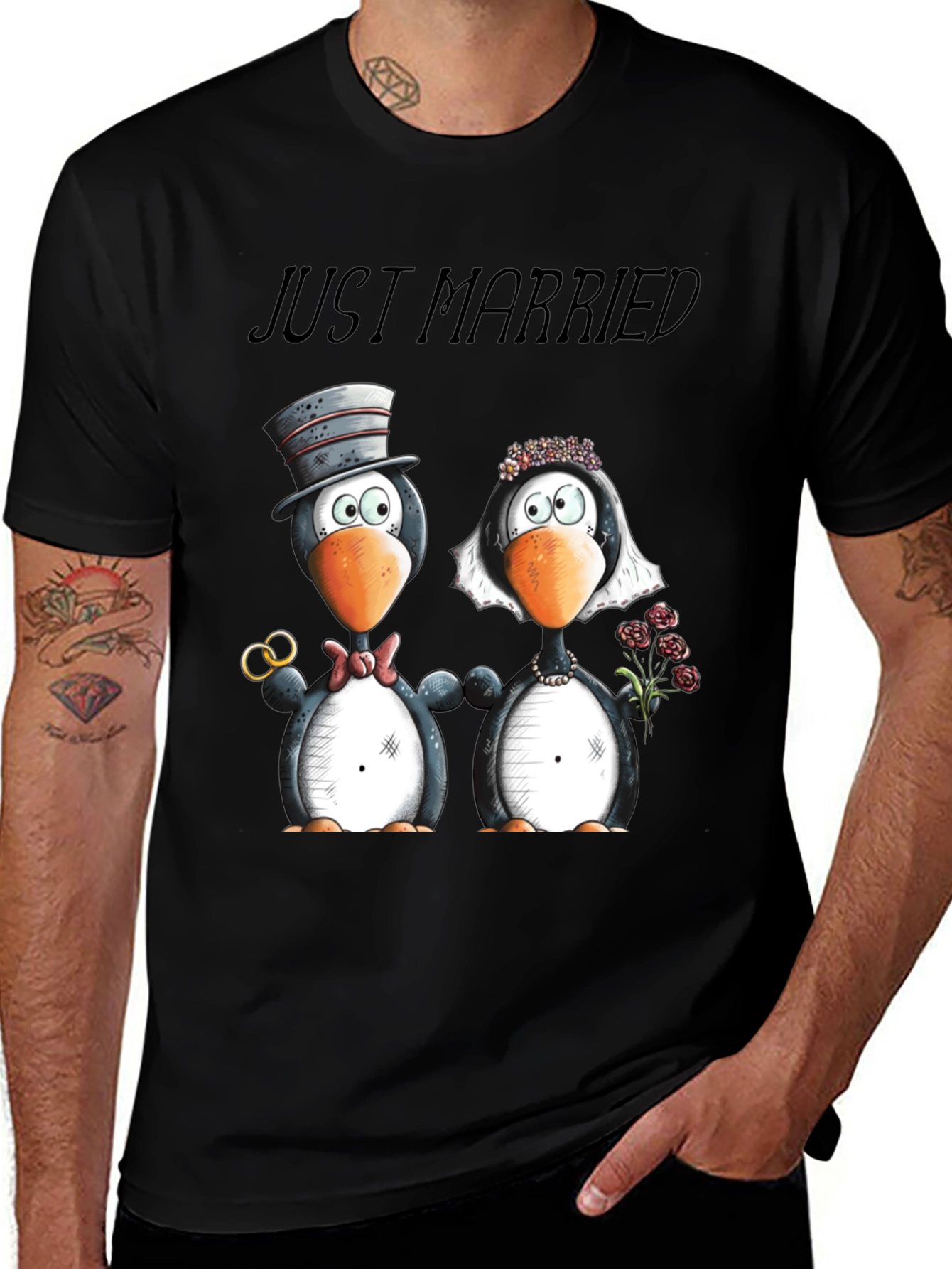 Variant 4 of Just Married Penguins T-Shirt