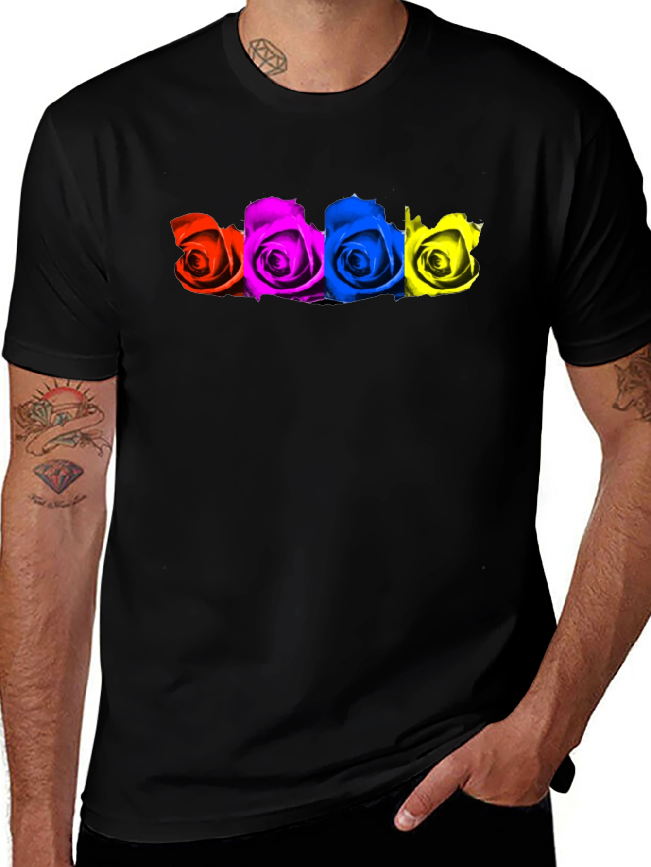 Variant 17 of Colorful Roses Black T-Shirt