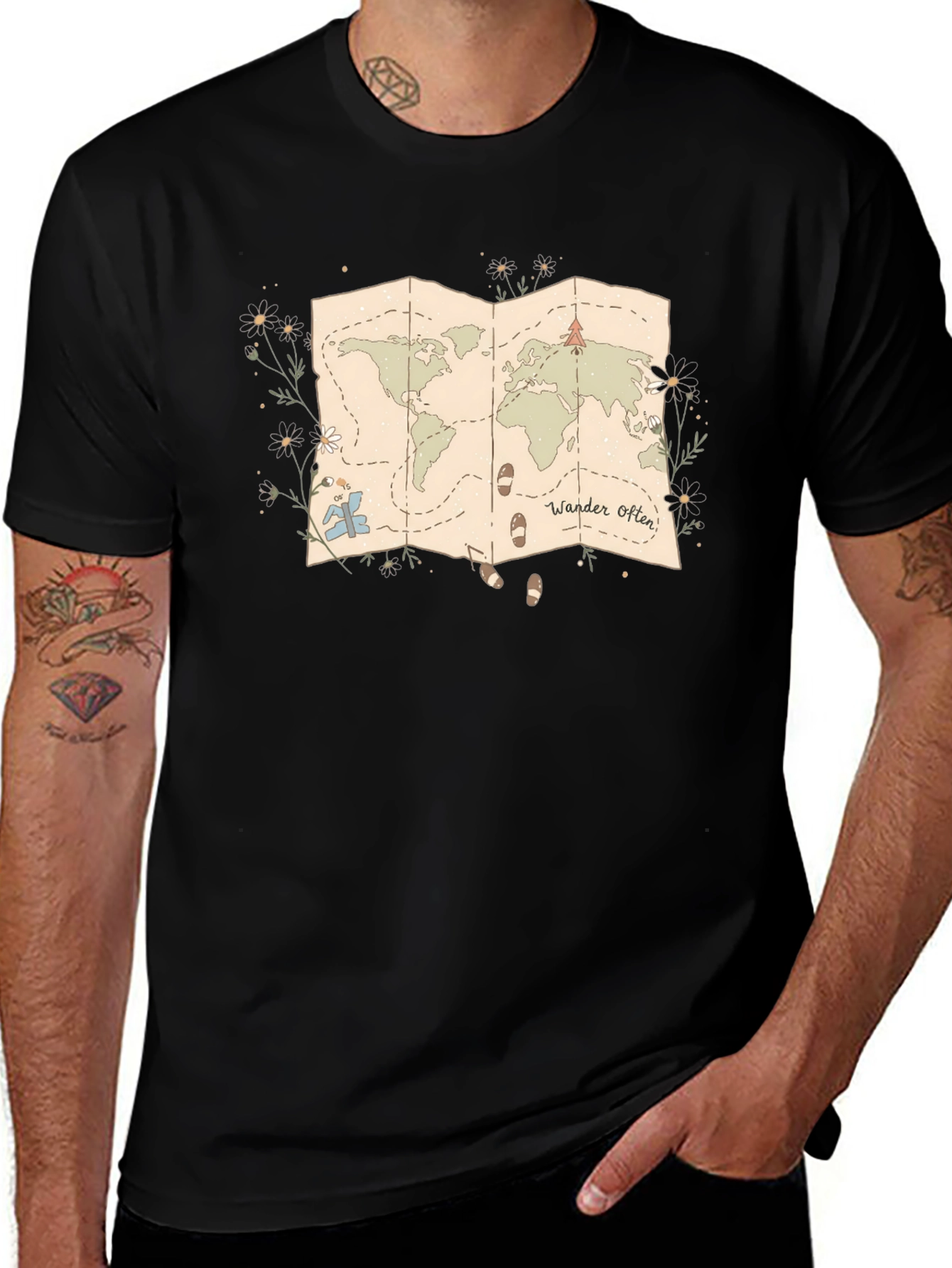 Variant 8 of Wander Often World Map Graphic Tee - Black