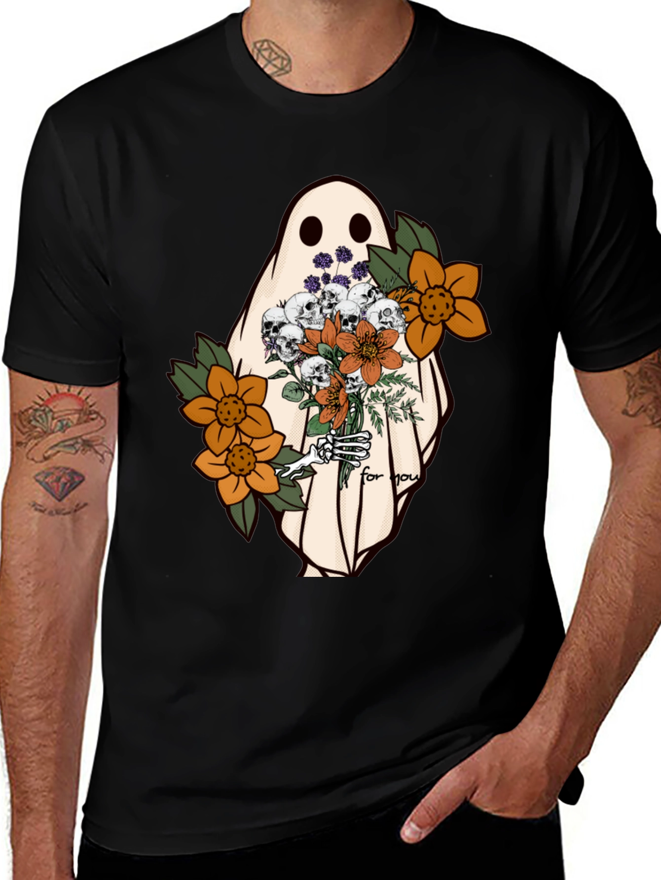 Variant 21 of Ghost with Flowers Graphic Tee - Unisex Soft Cotton