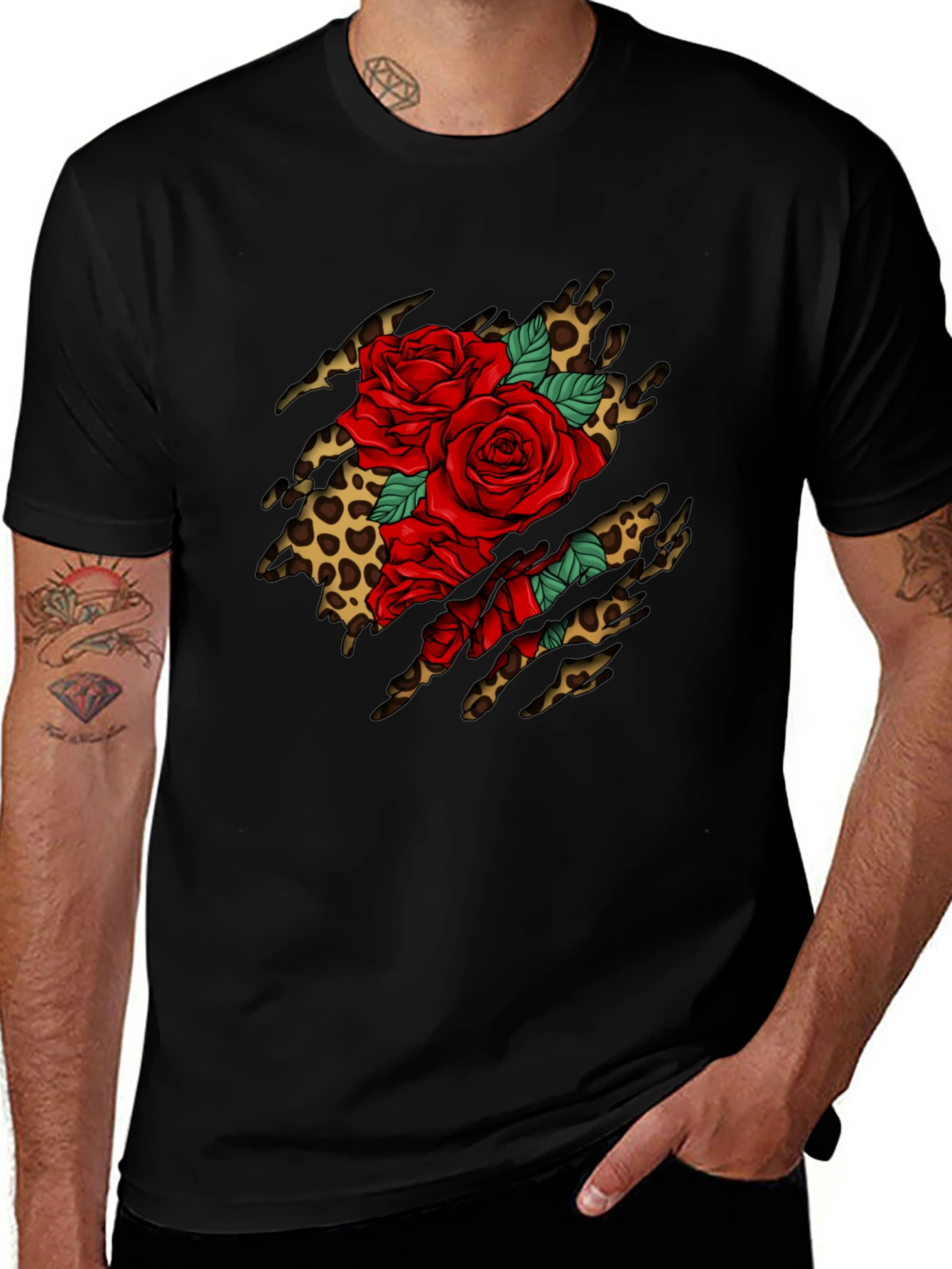 Variant 23 of Roses & Leopard Print Graphic T-Shirt - Bold Design