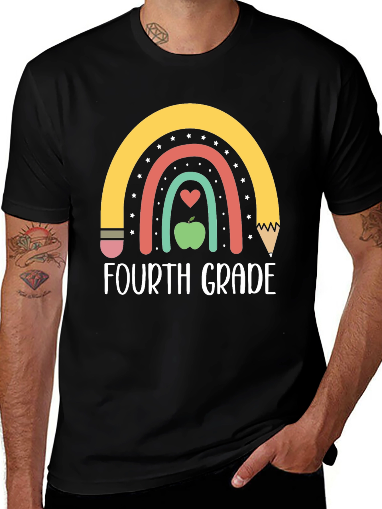 Fourth Grade Rainbow Pencil Teacher T-Shirt