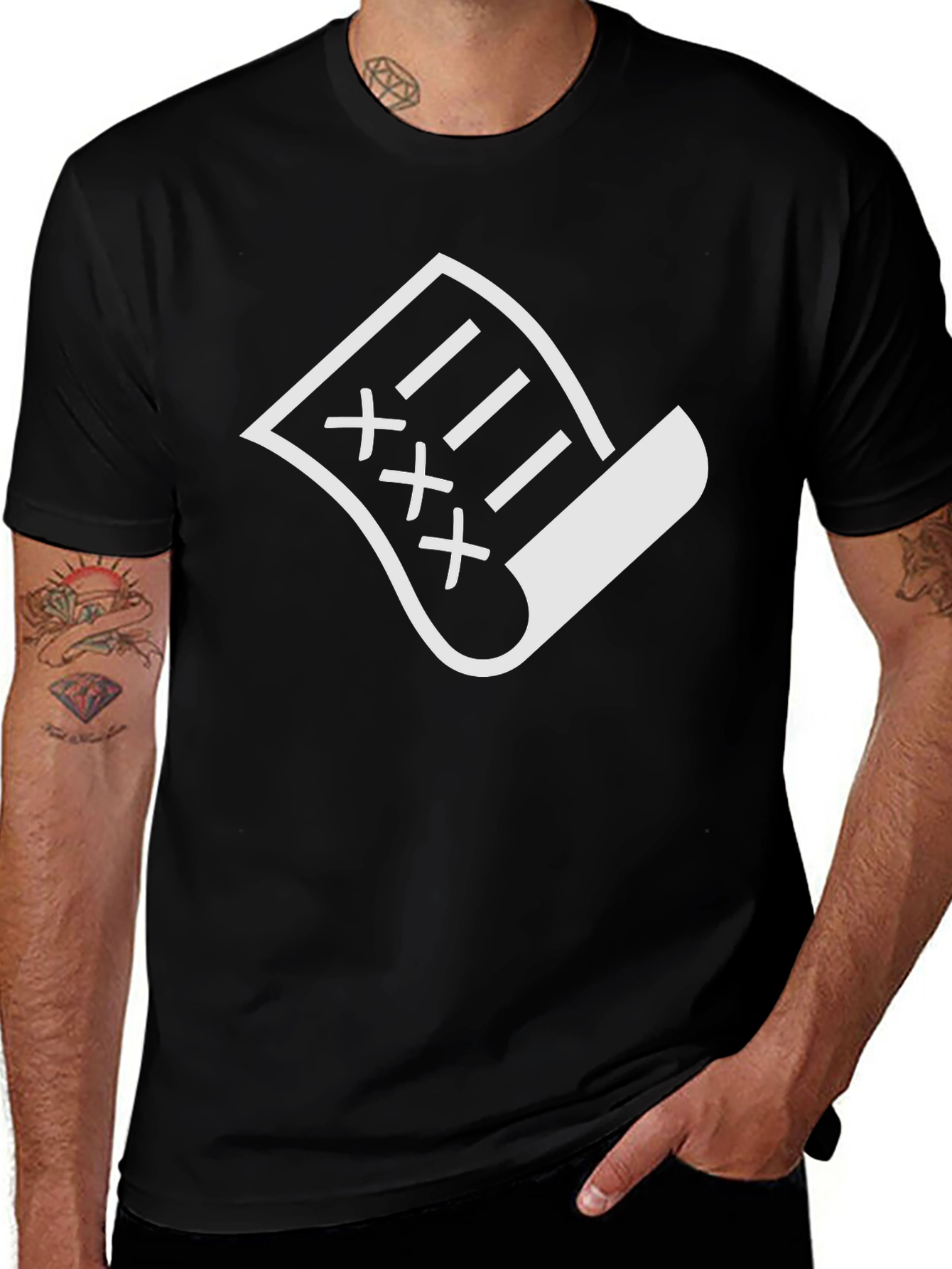Variant 4 of Black T-Shirt with White XXX Document Graphic