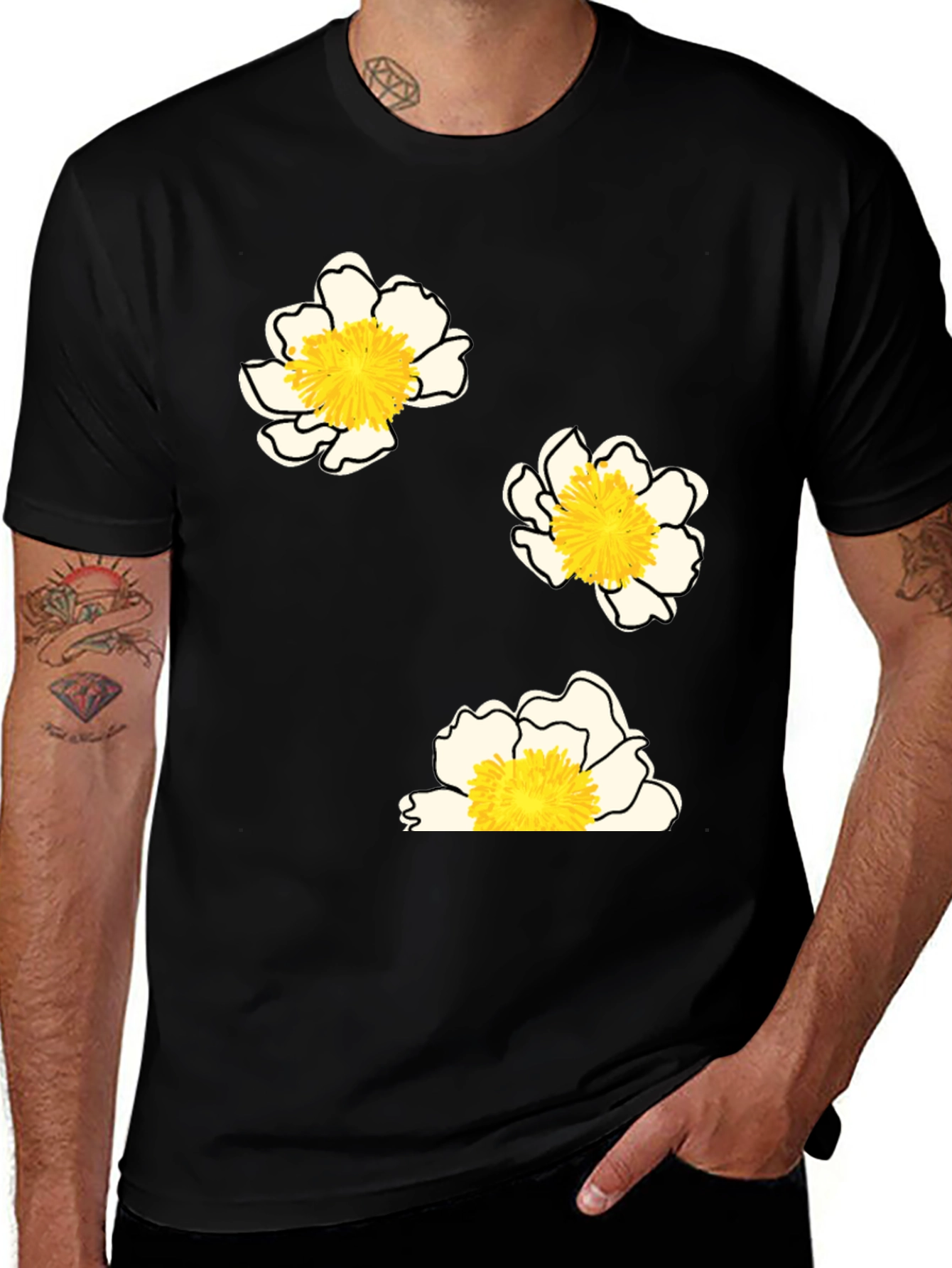 Variant 2 of Floral Print T-Shirt - Black Casual Tee