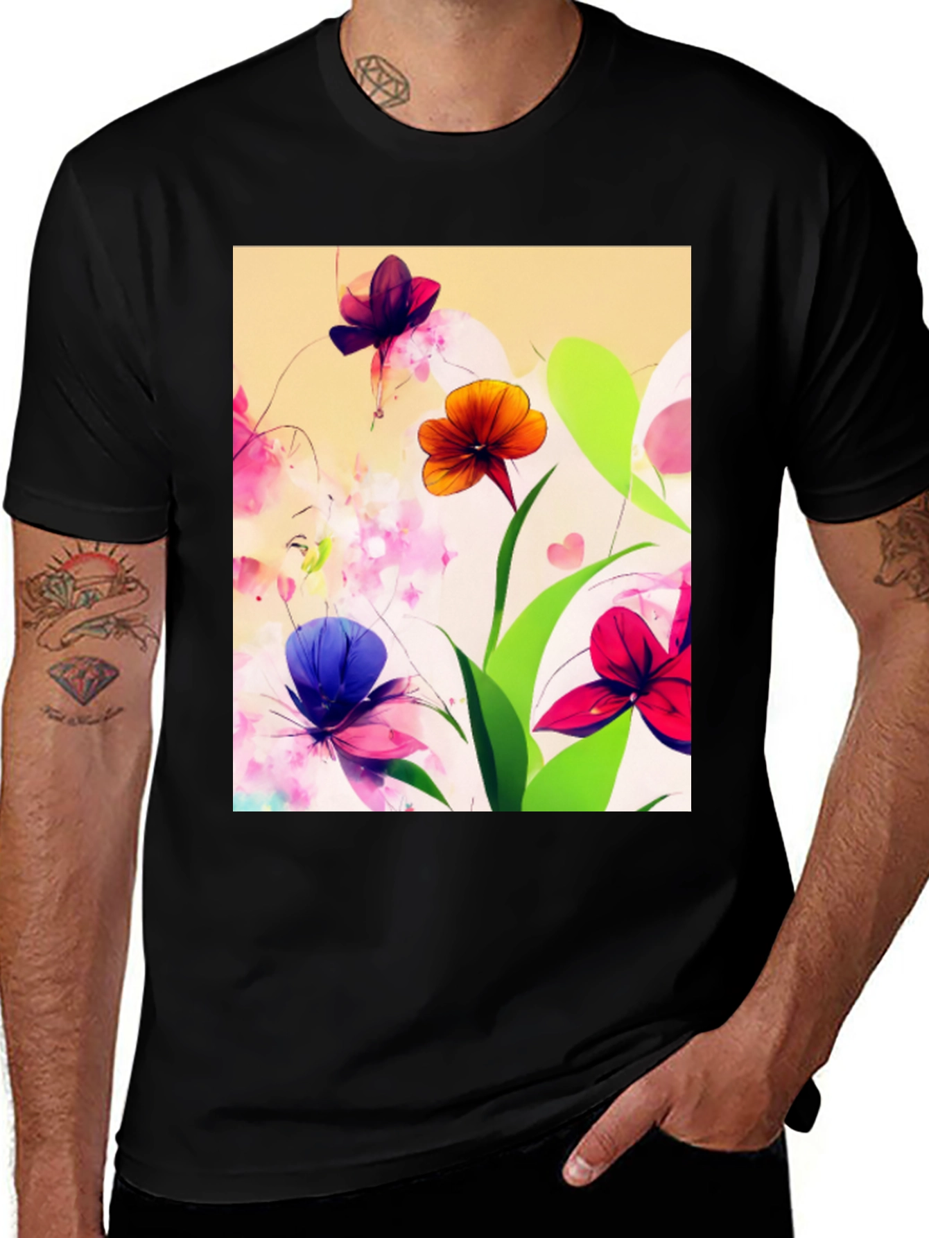 Variant 5 of Floral Print Black T-Shirt