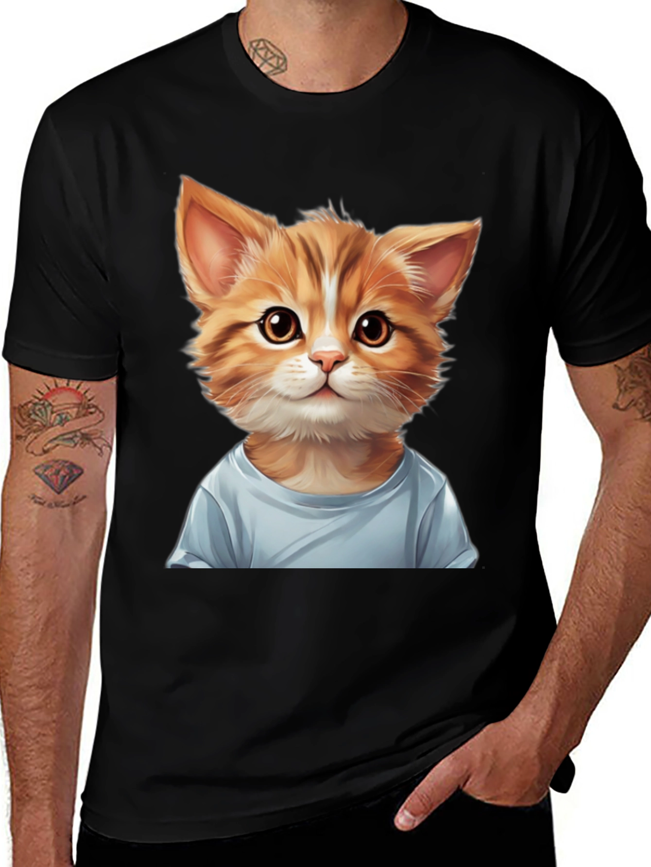 Variant 17 of Cute Kitten Graphic Tee - Stylish Black T-Shirt