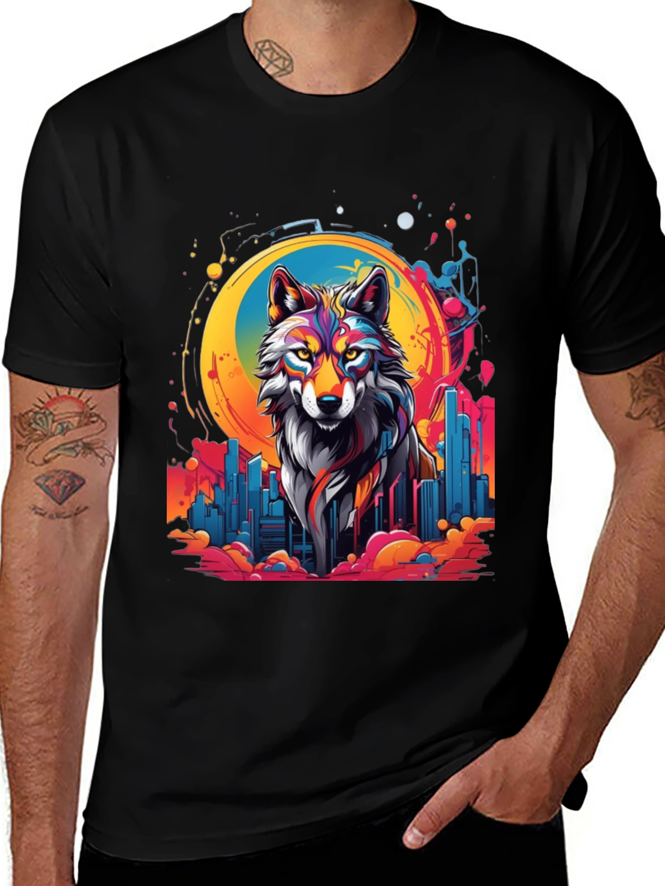 Variant 8 of Wolf Art Graphic Tee - Black Urban Style