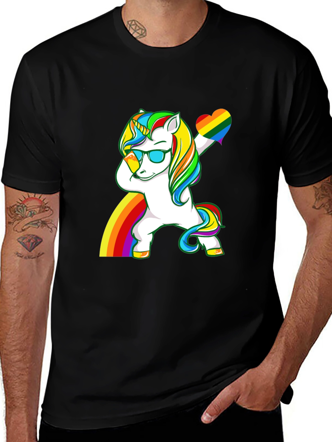 Variant 18 of Unicorn Dabbing LGBT Rainbow Pride Black T-Shirt