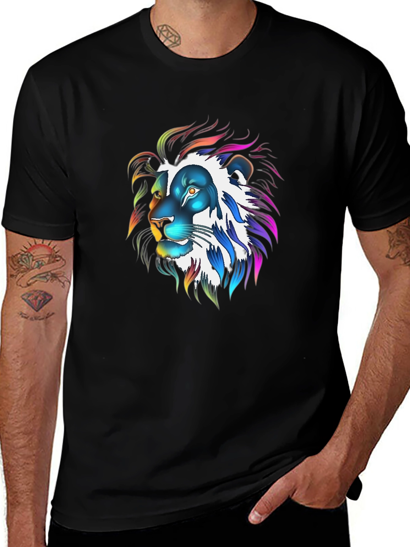 Variant 26 of Colorful Lion Graphic Black T-Shirt