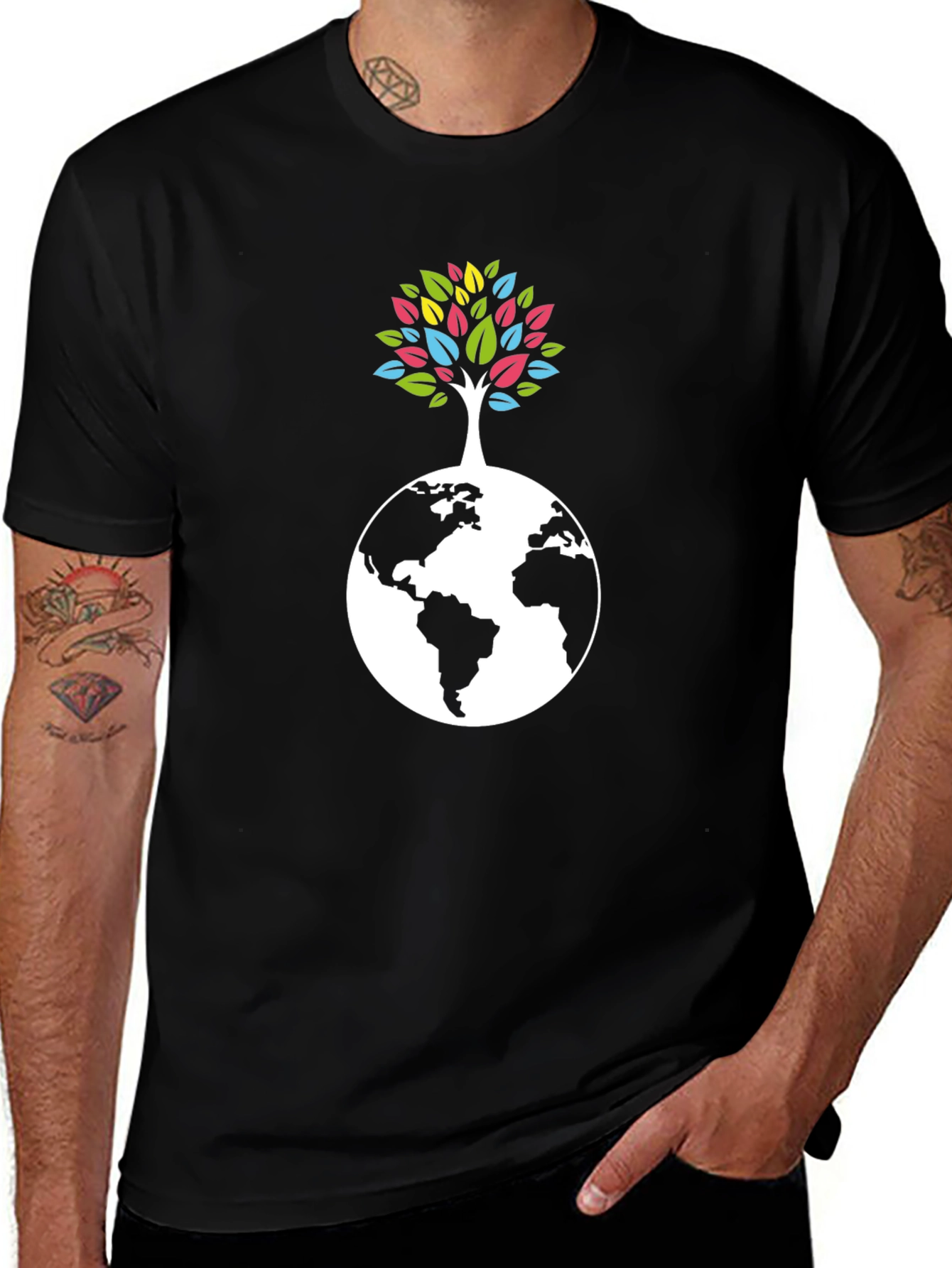 Variant 21 of Earth Tree Graphic Tee - Black Cotton T-Shirt