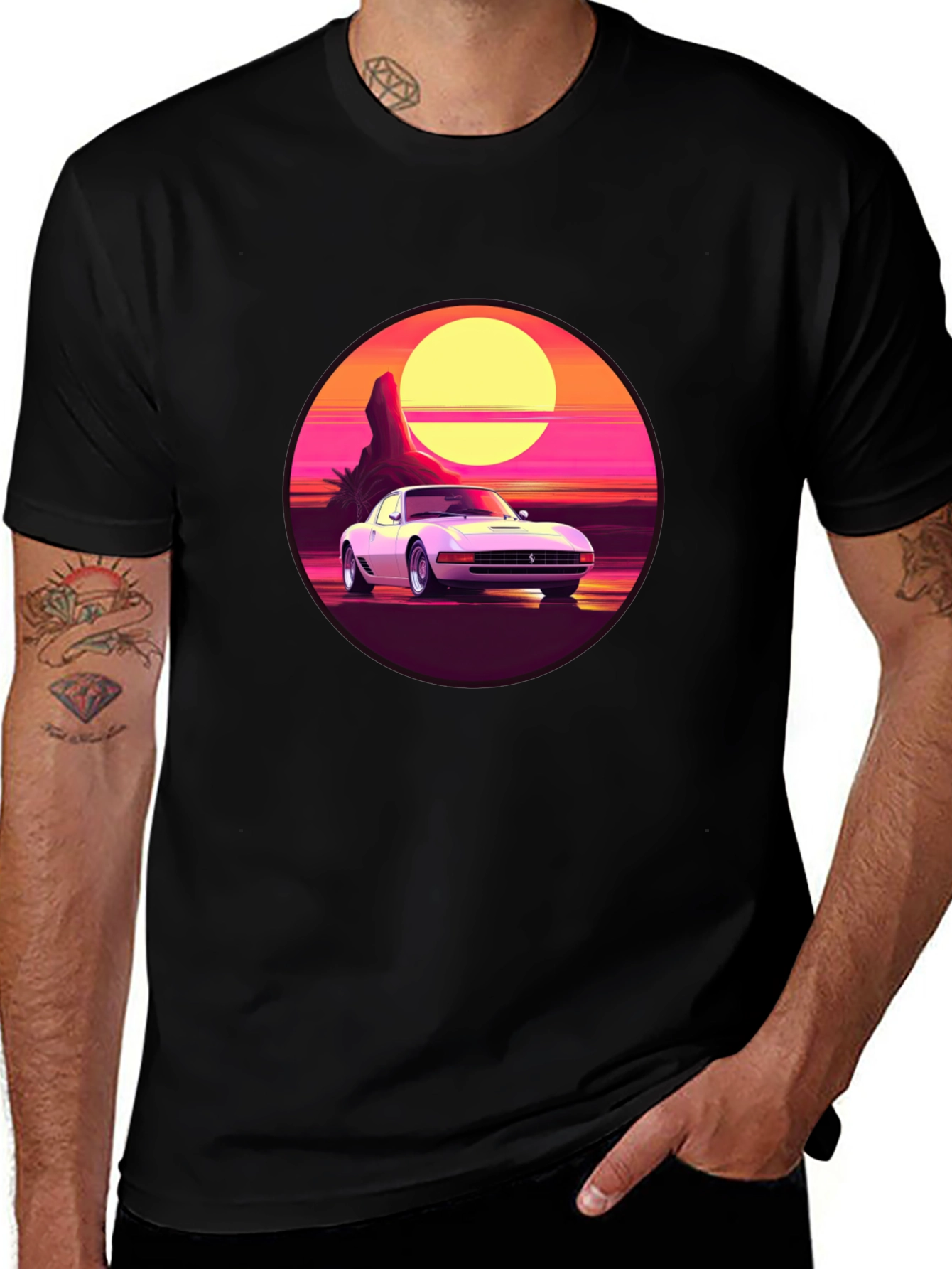 Variant 17 of Retro Car Graphic Tee - Sunset Vibes
