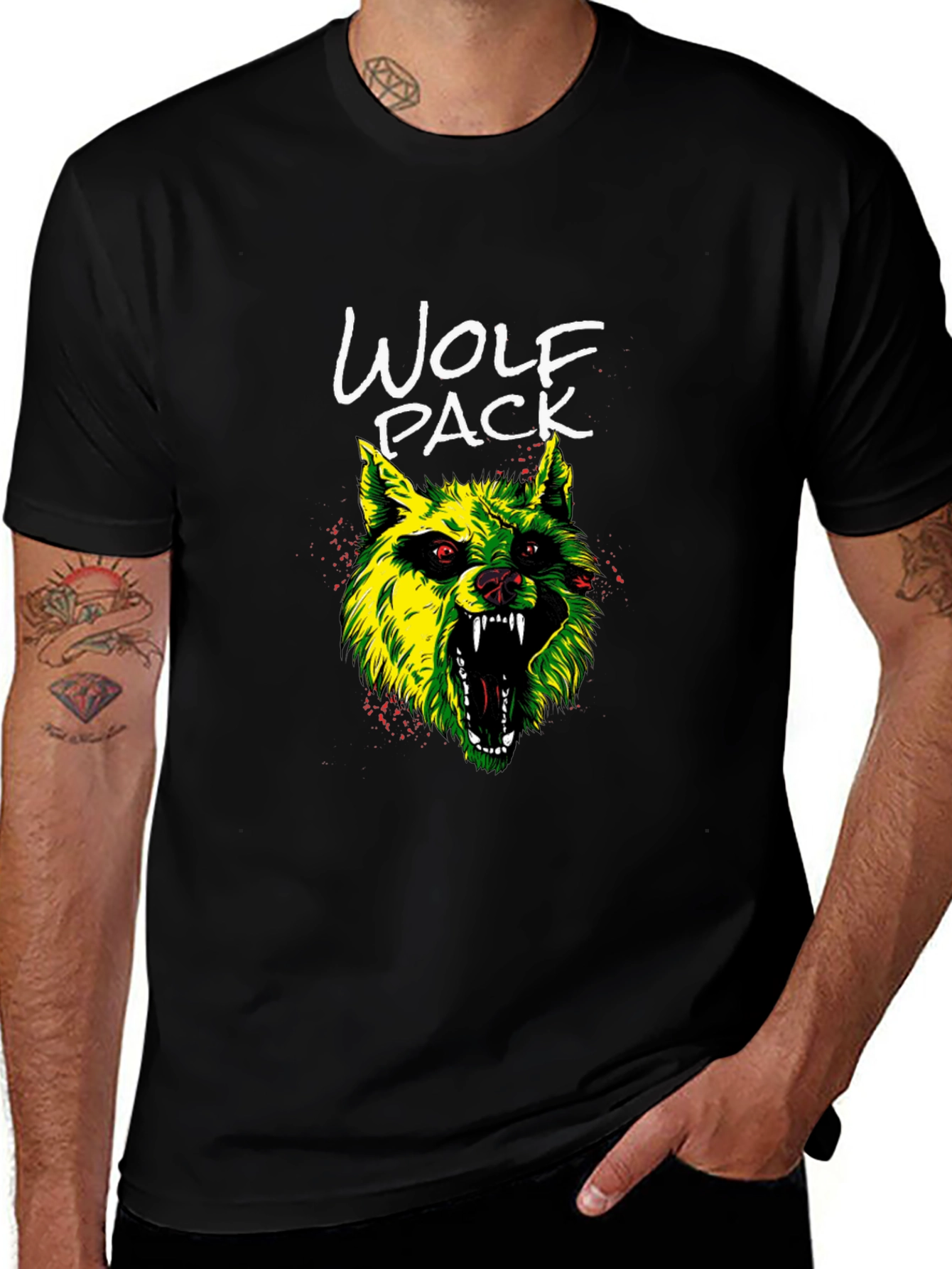 Variant 22 of Wolf Pack Graphic Tee - Men's Black T-Shirt