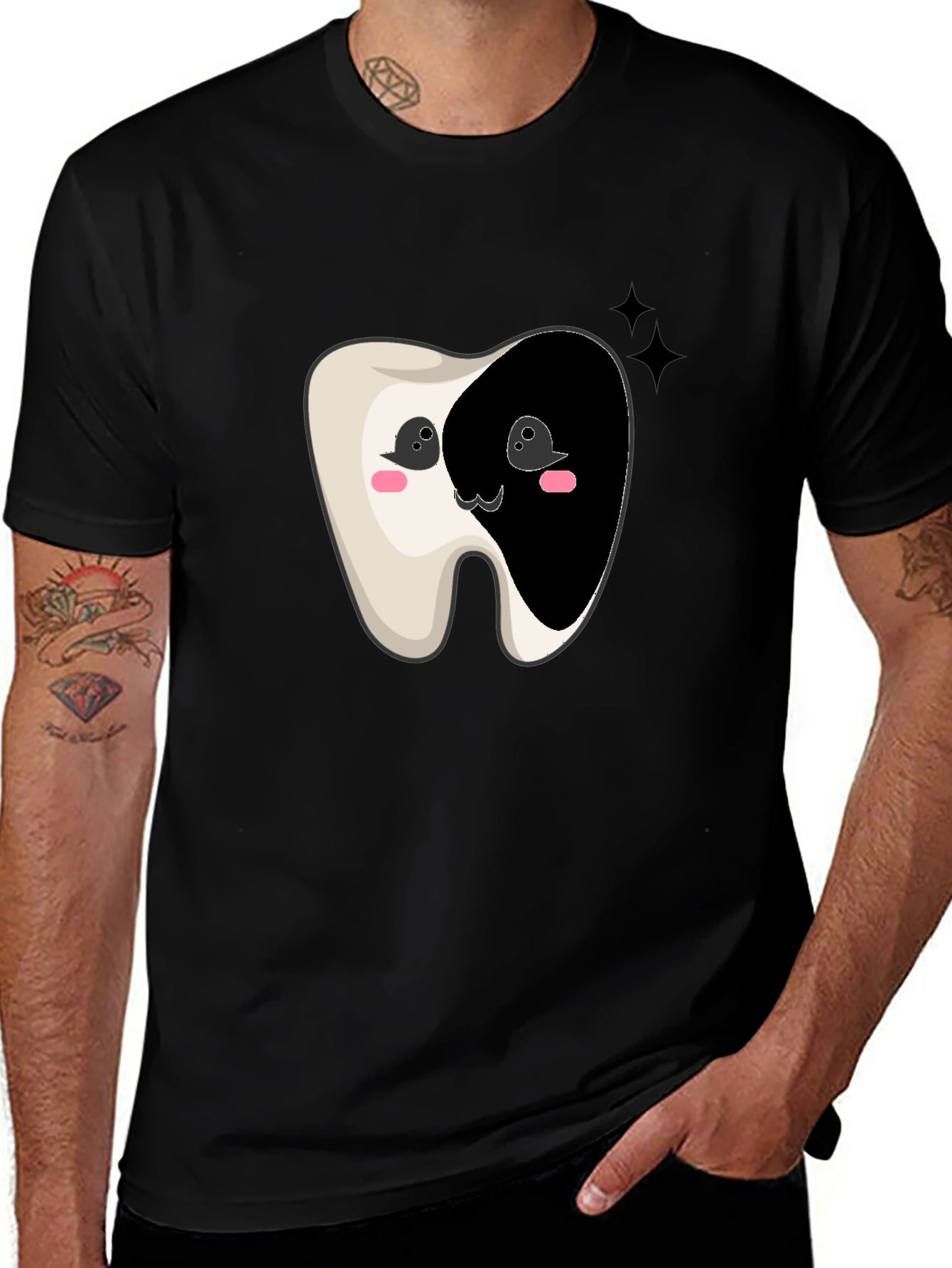 Variant 17 of Cute Tooth Cartoon Graphic Black T-Shirt