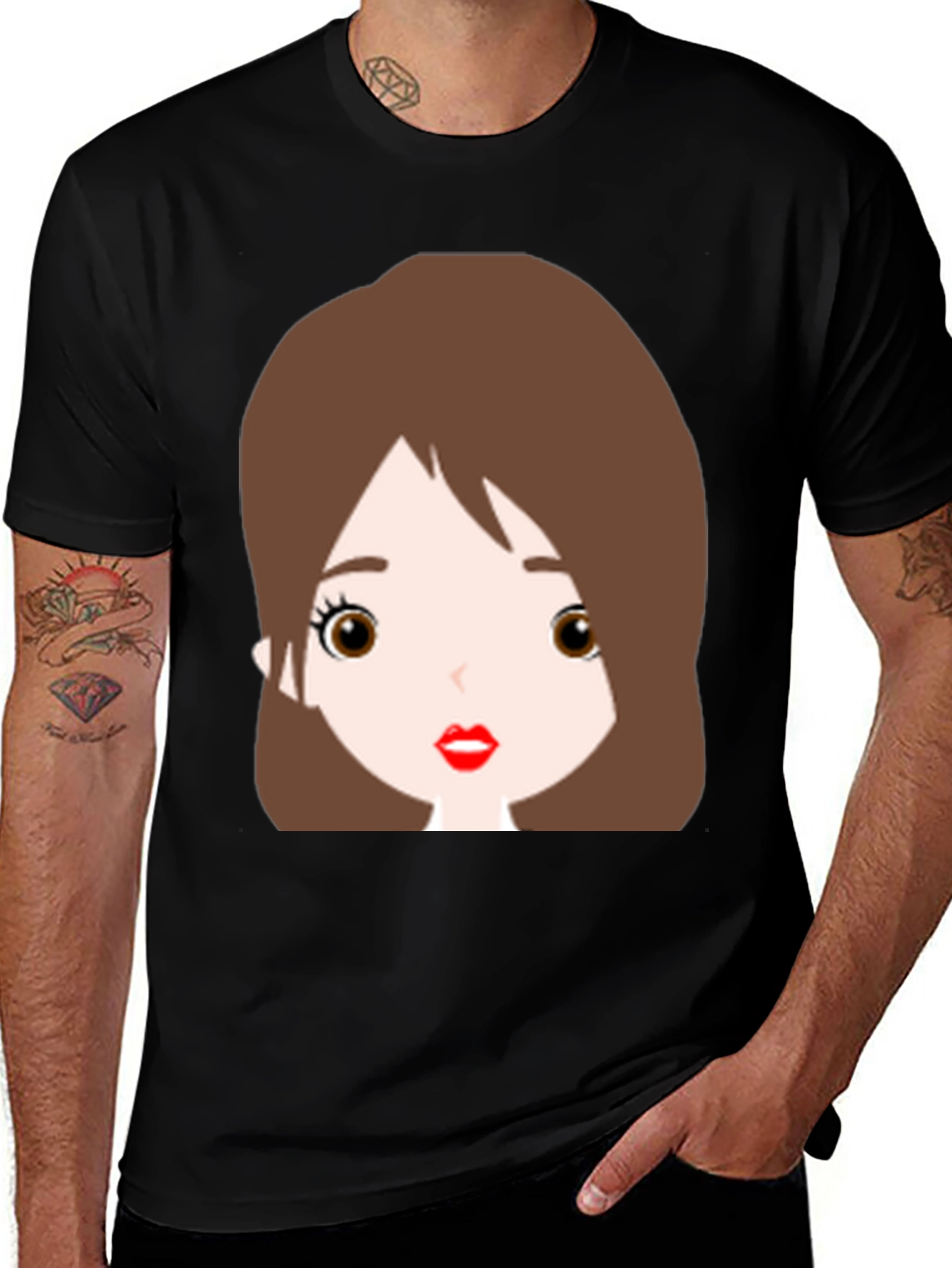Variant 12 of Cute Cartoon Girl Graphic Black T-Shirt