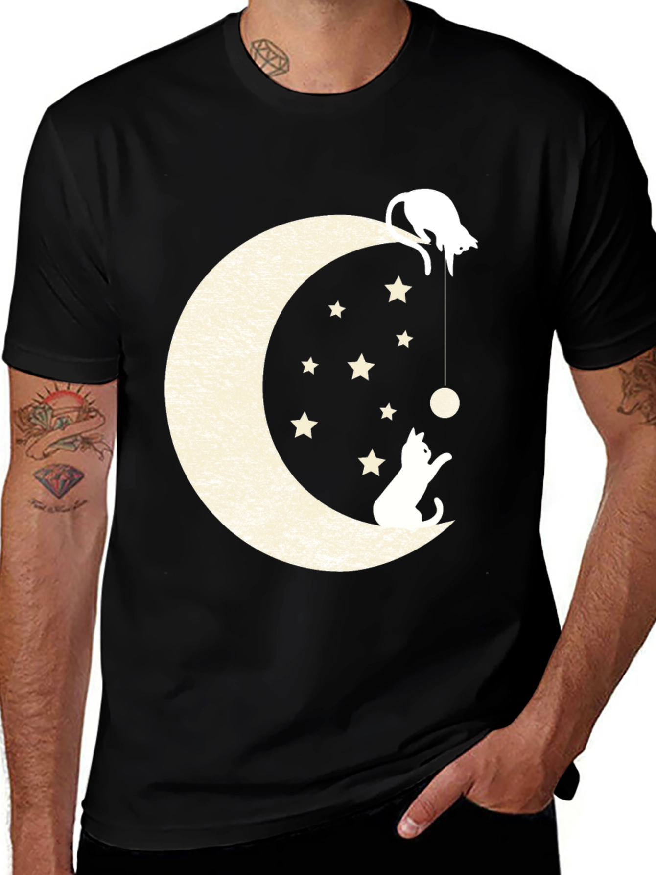 Variant 4 of Cats on the Moon Graphic Tee - Black
