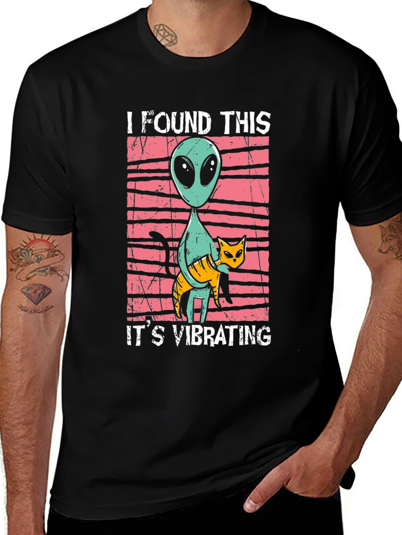 Variant 9 of Alien & Cat Vibrating Humor Graphic Tee