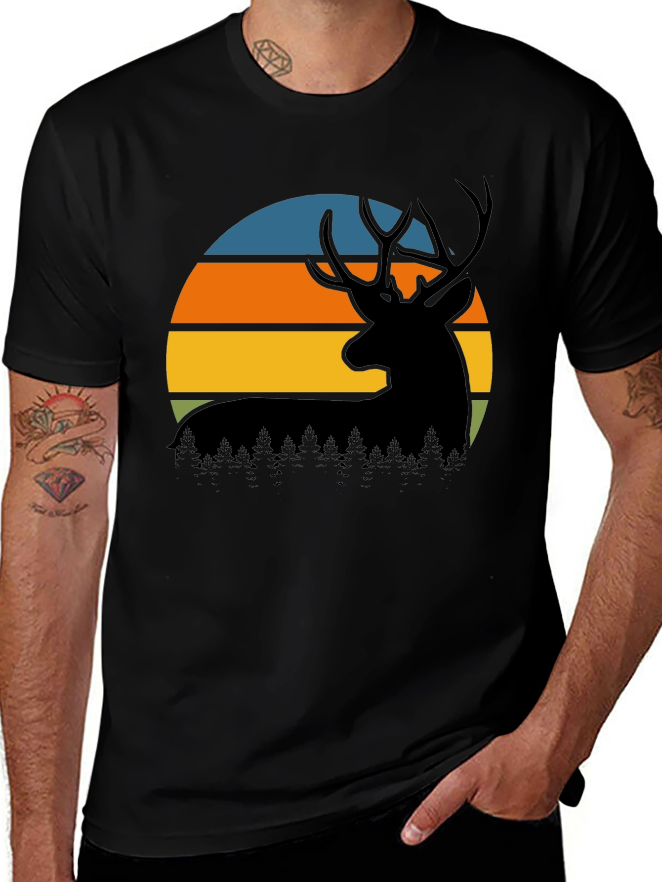 Variant 25 of Retro Deer Sunset Graphic T-Shirt
