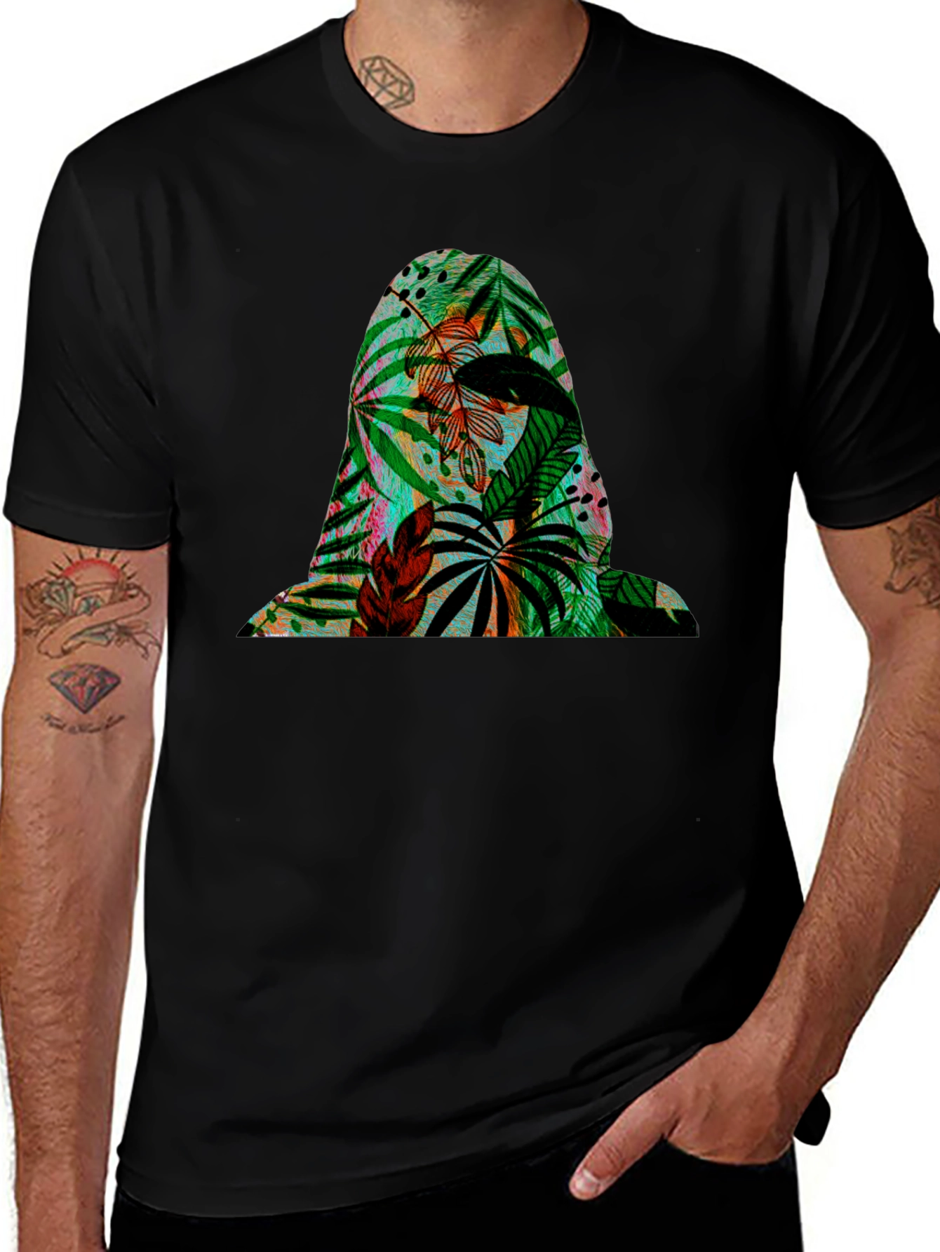 Tropical Leaf Silhouette Tee - Men's Black T-Shirt