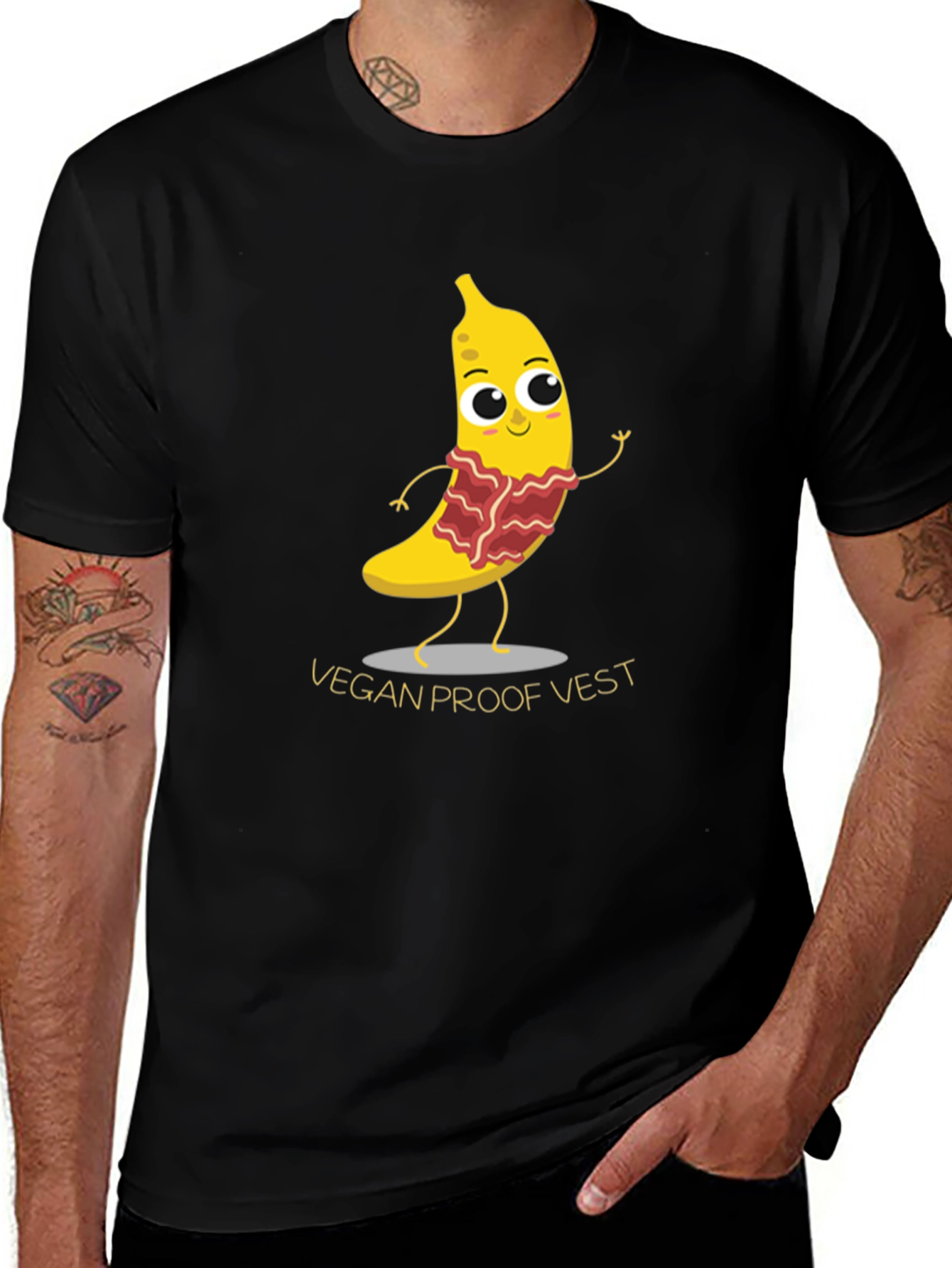 Variant 23 of Vegan Proof Vest T-Shirt - Funny Banana Bacon Tee