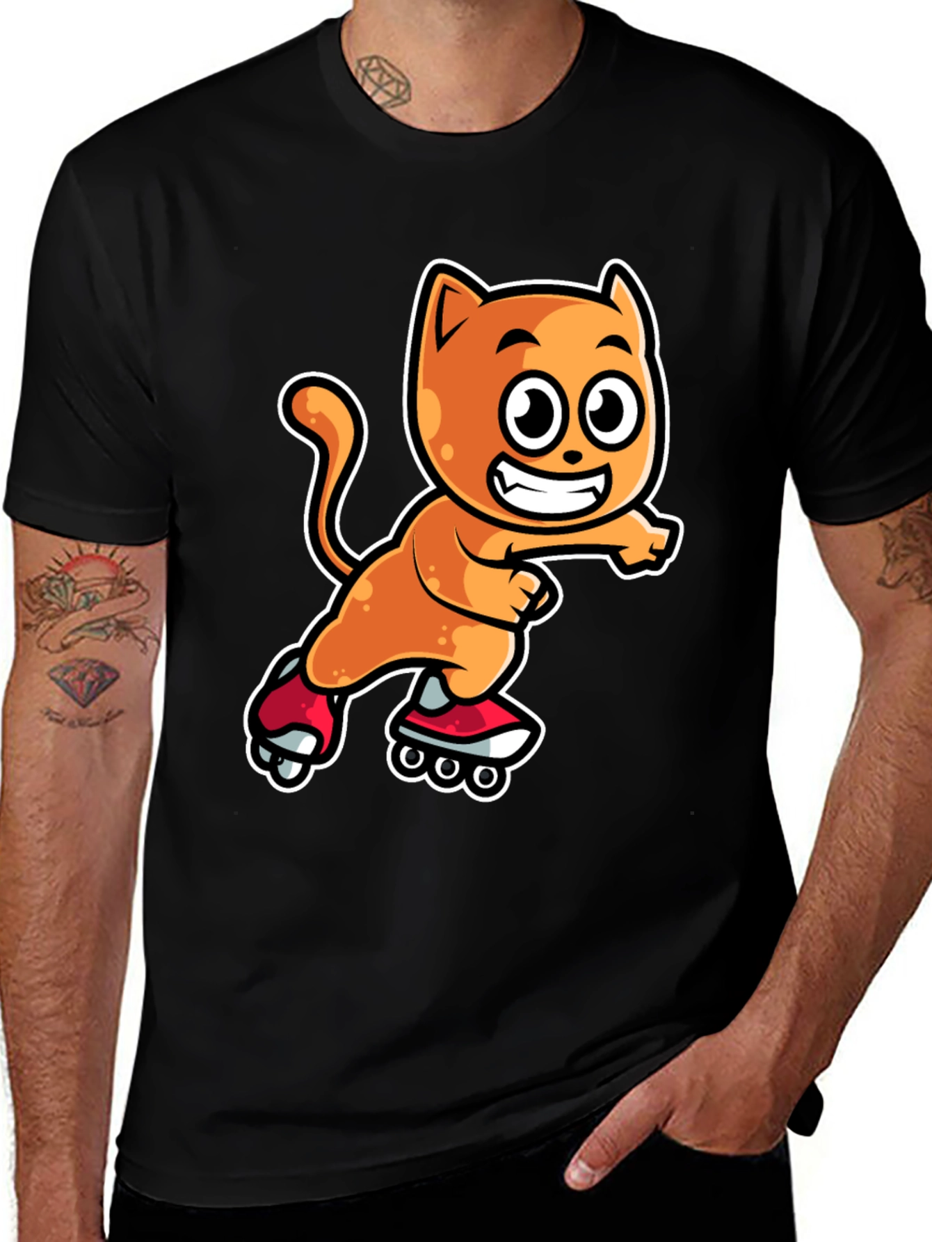 Variant 23 of Roller Skating Cat Graphic Tee - Fun Cartoon Shirt