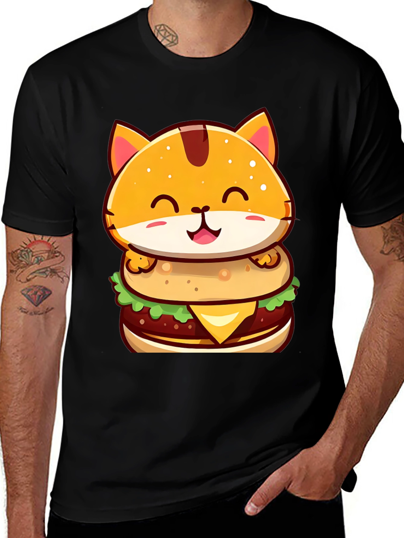 Variant 19 of Burger Cat T-Shirt - Cute Cartoon Graphic Tee