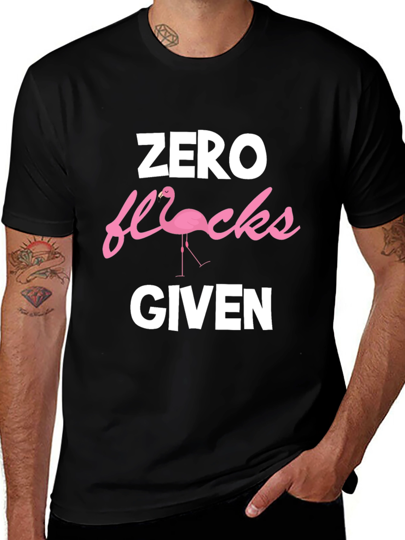 Variant 26 of Zero Flocks Given Graphic T-Shirt - Funny Flamingo Tee