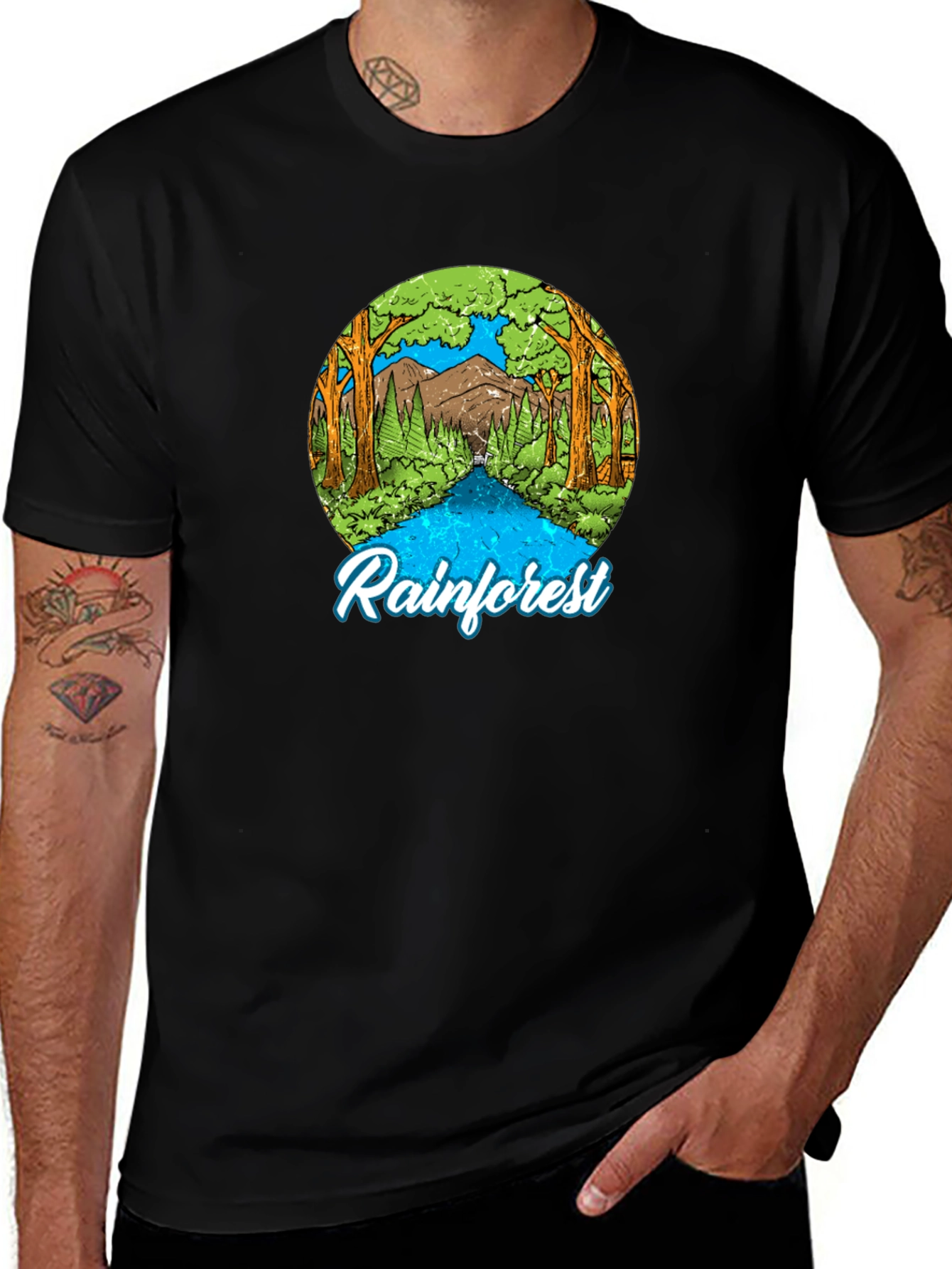 Variant 4 of Rainforest Graphic Print Black T-Shirt