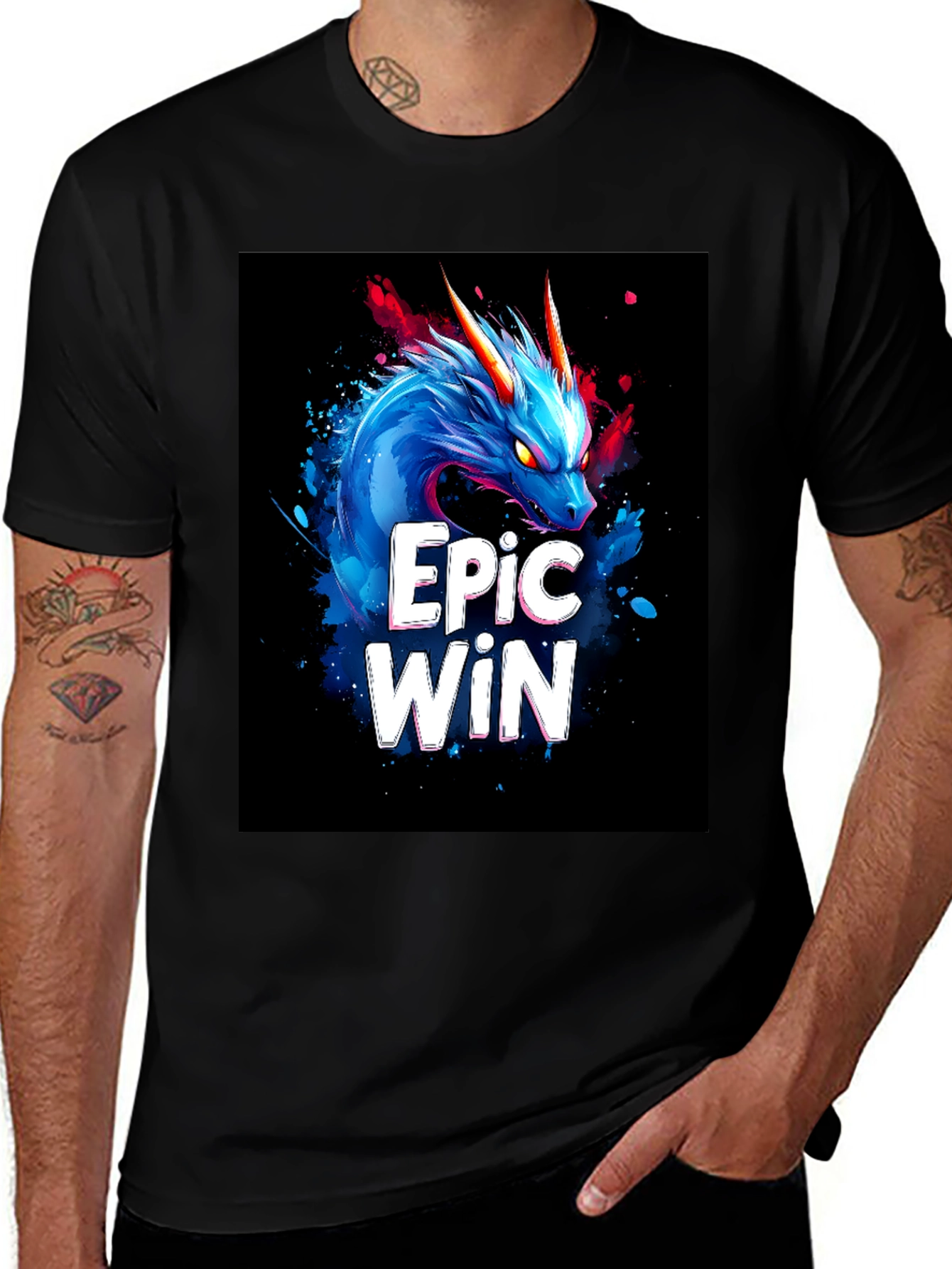 Variant 19 of Epic Win Dragon Graphic Tee - Black Cotton
