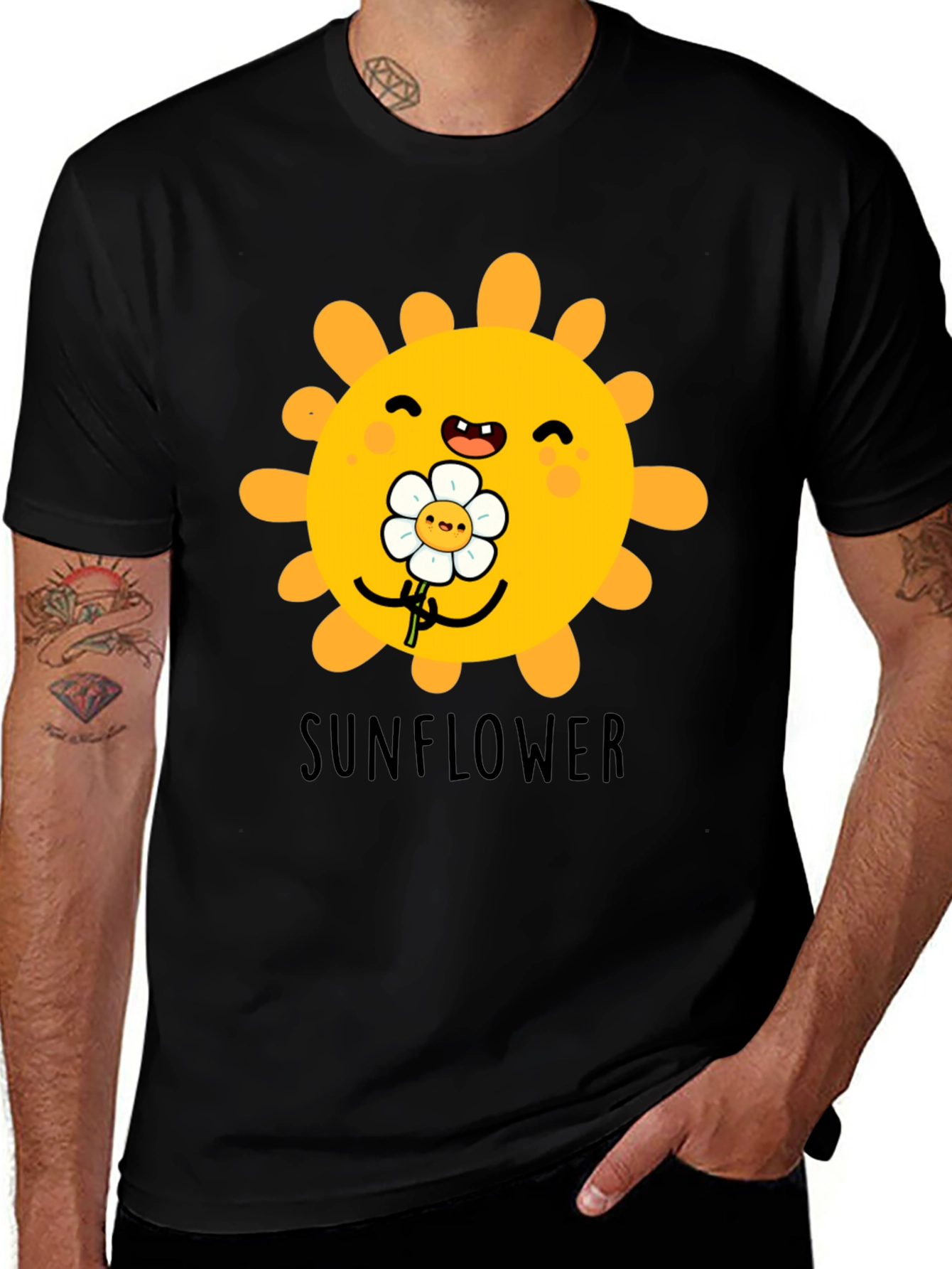 Variant 26 of Cute Sunflower Graphic T-Shirt - Black
