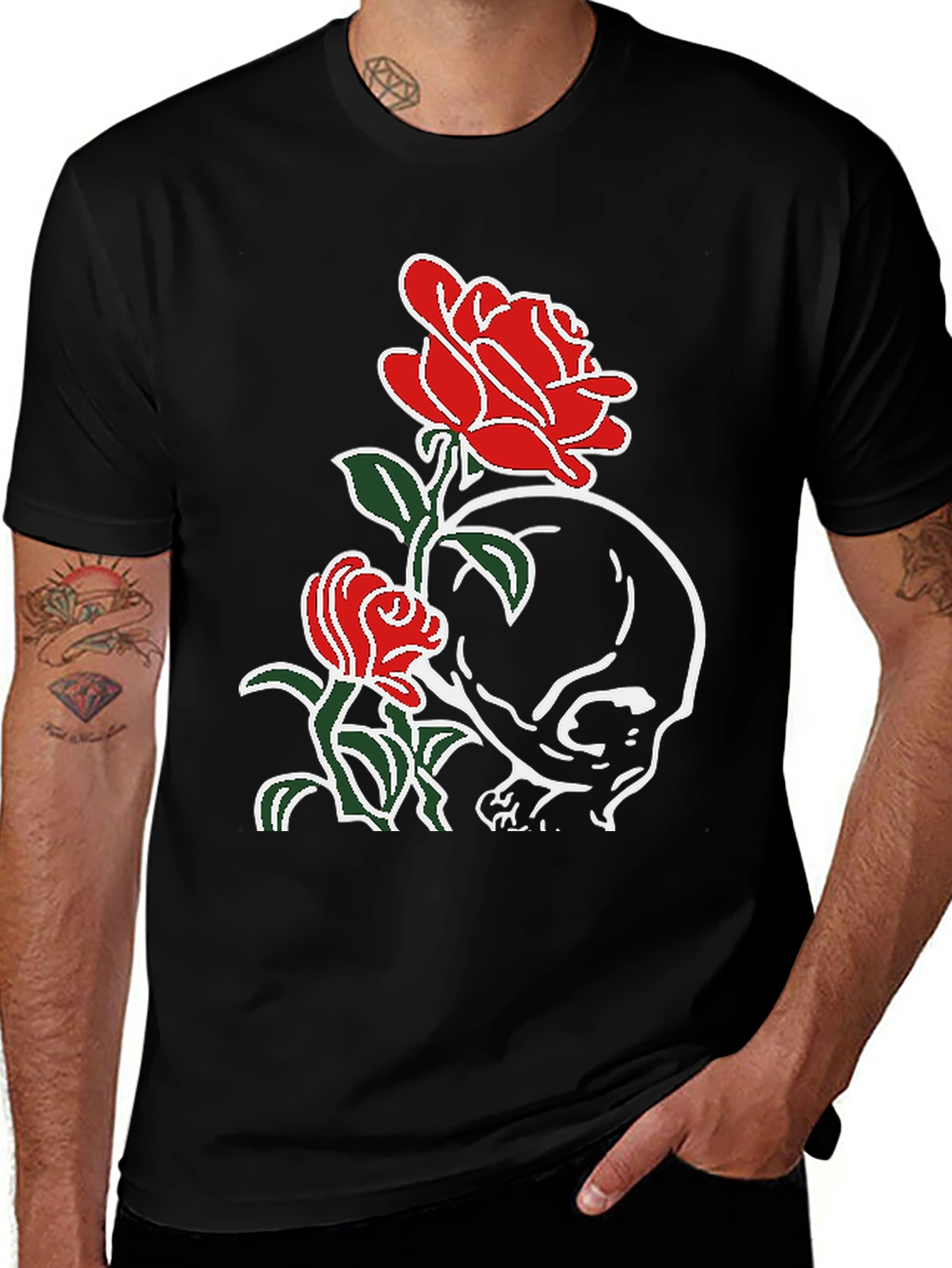 Variant 16 of Skull & Roses Graphic Tee - Black Cotton T-Shirt