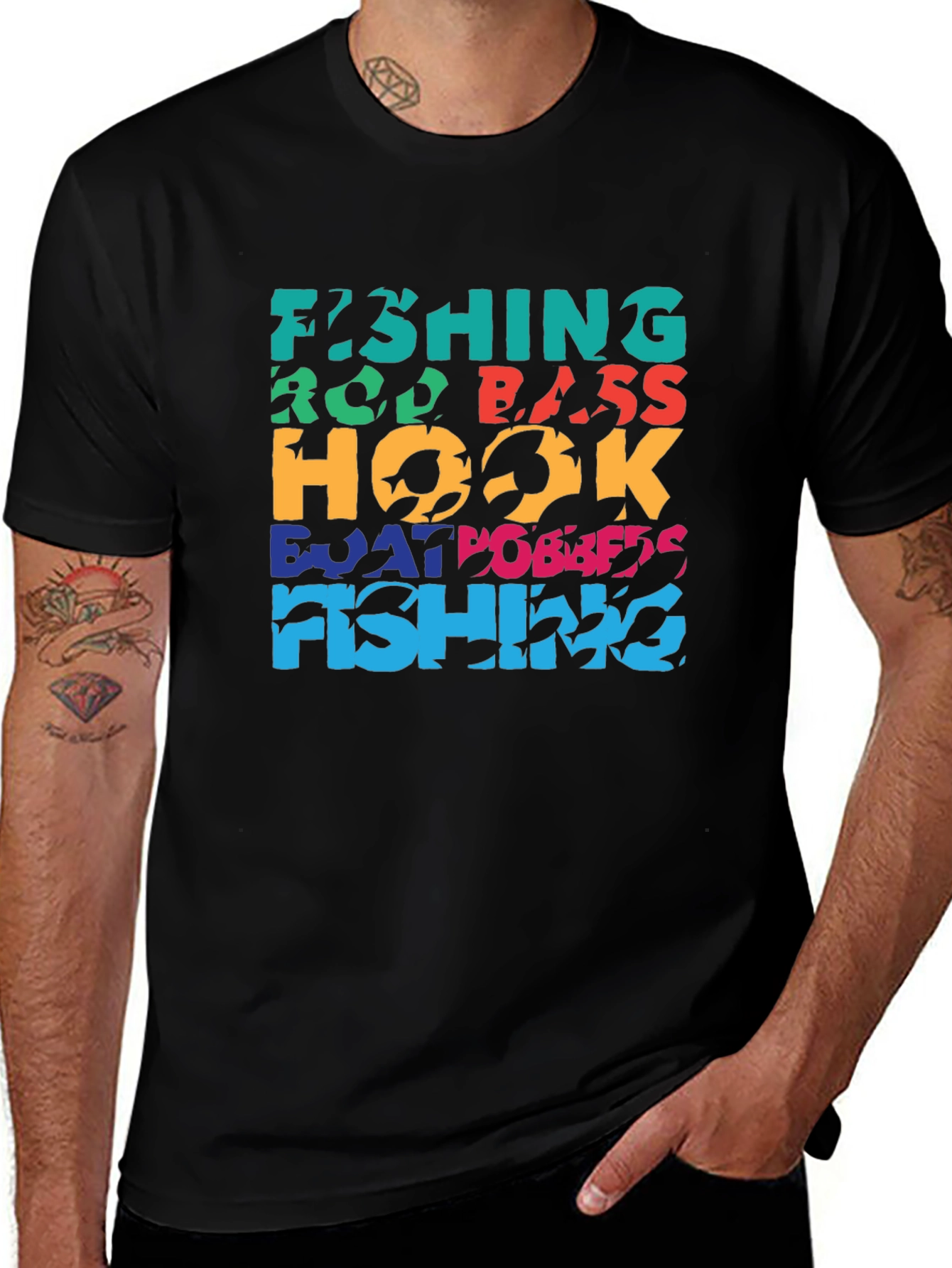 Variant 30 of Fishing Word Art Black T-Shirt
